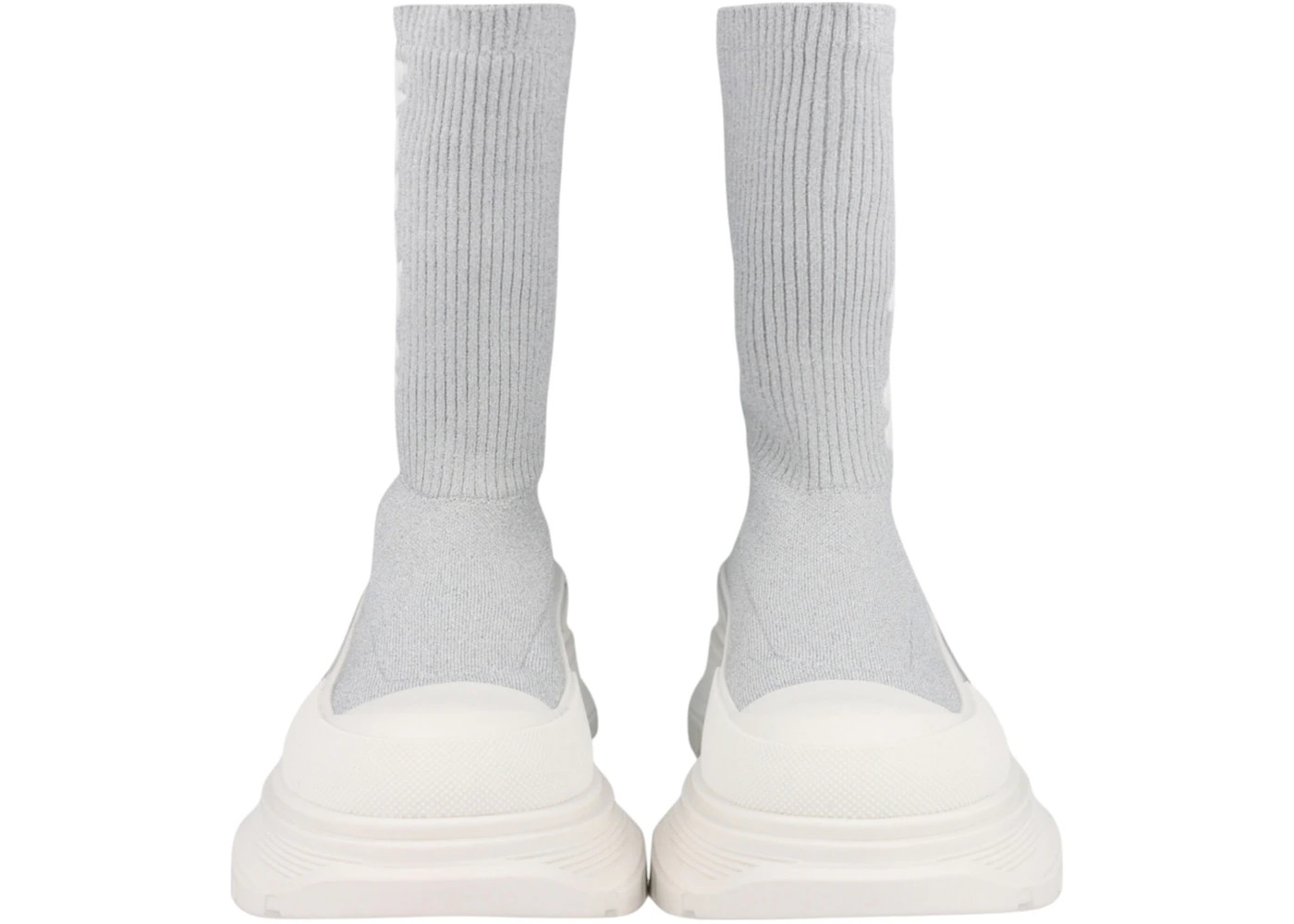 Alexander McQueen Logo Intarsia Chunky Sock Sneaker Grey White (Women's) - 5