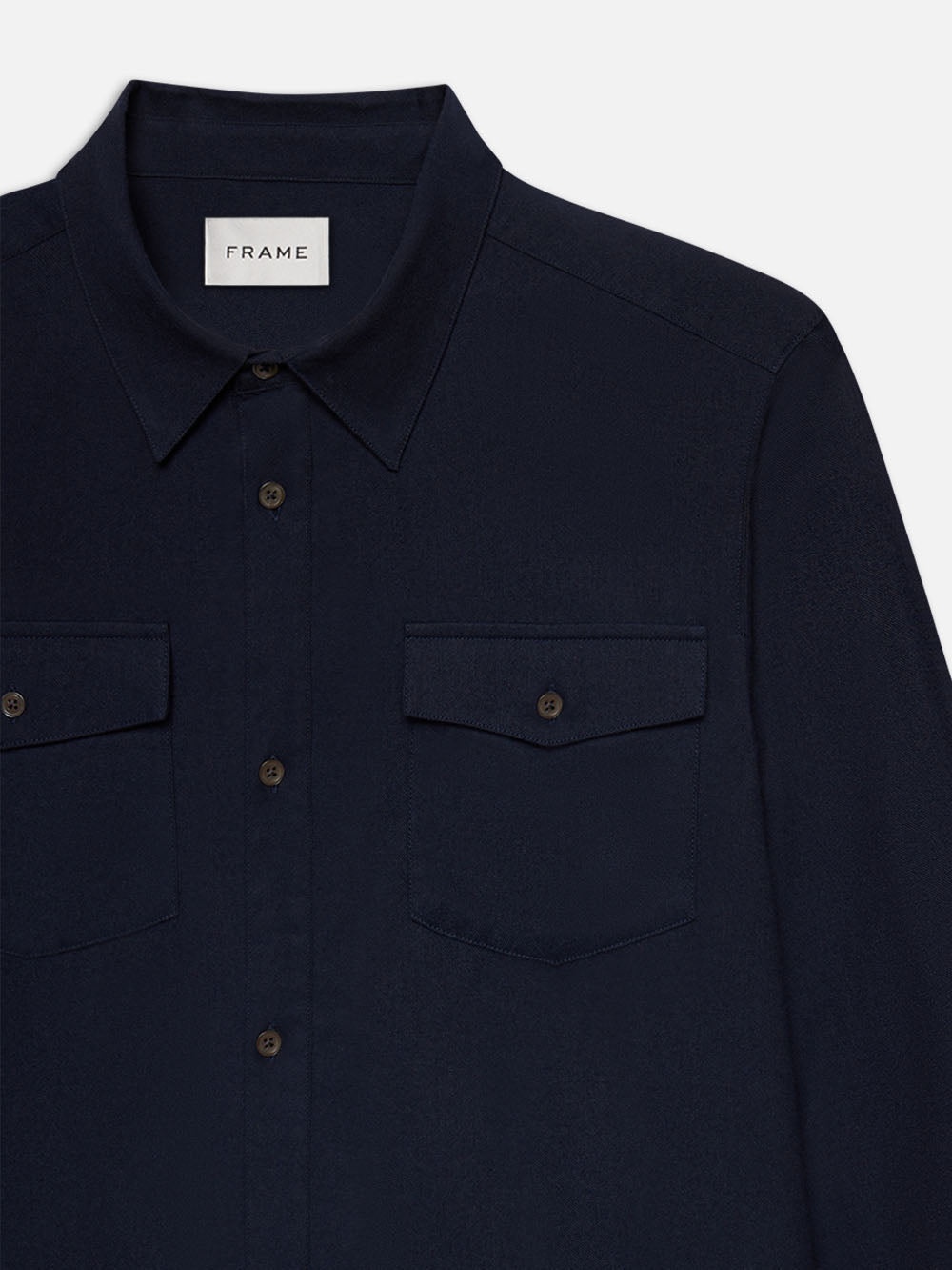 Double Pocket Wool Blend Shirt in Dark Navy - 2