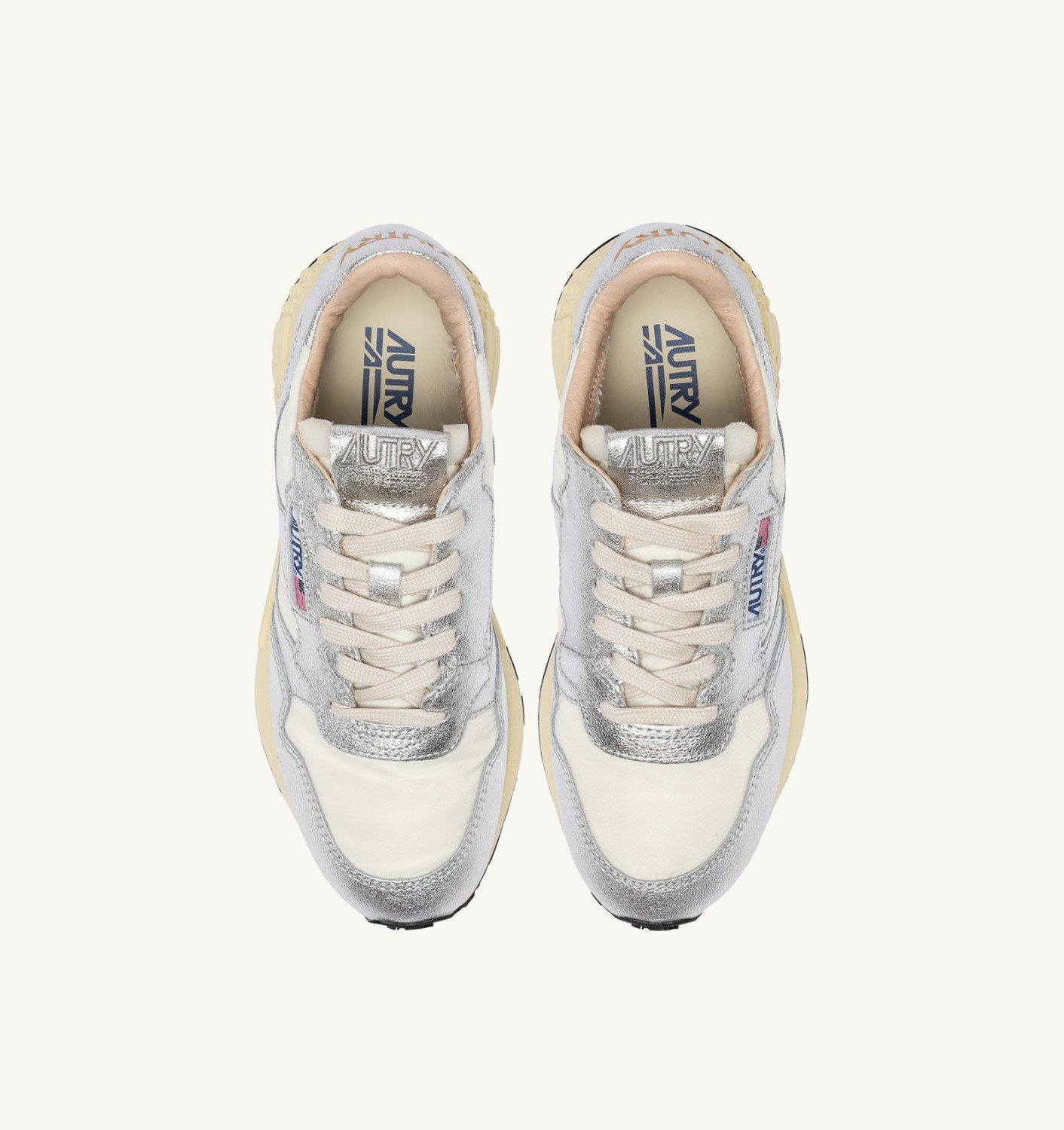 REELWIND LOW SNEAKERS IN WHITE NYLON AND SILVER TONE METALIZED LEATHER - 5