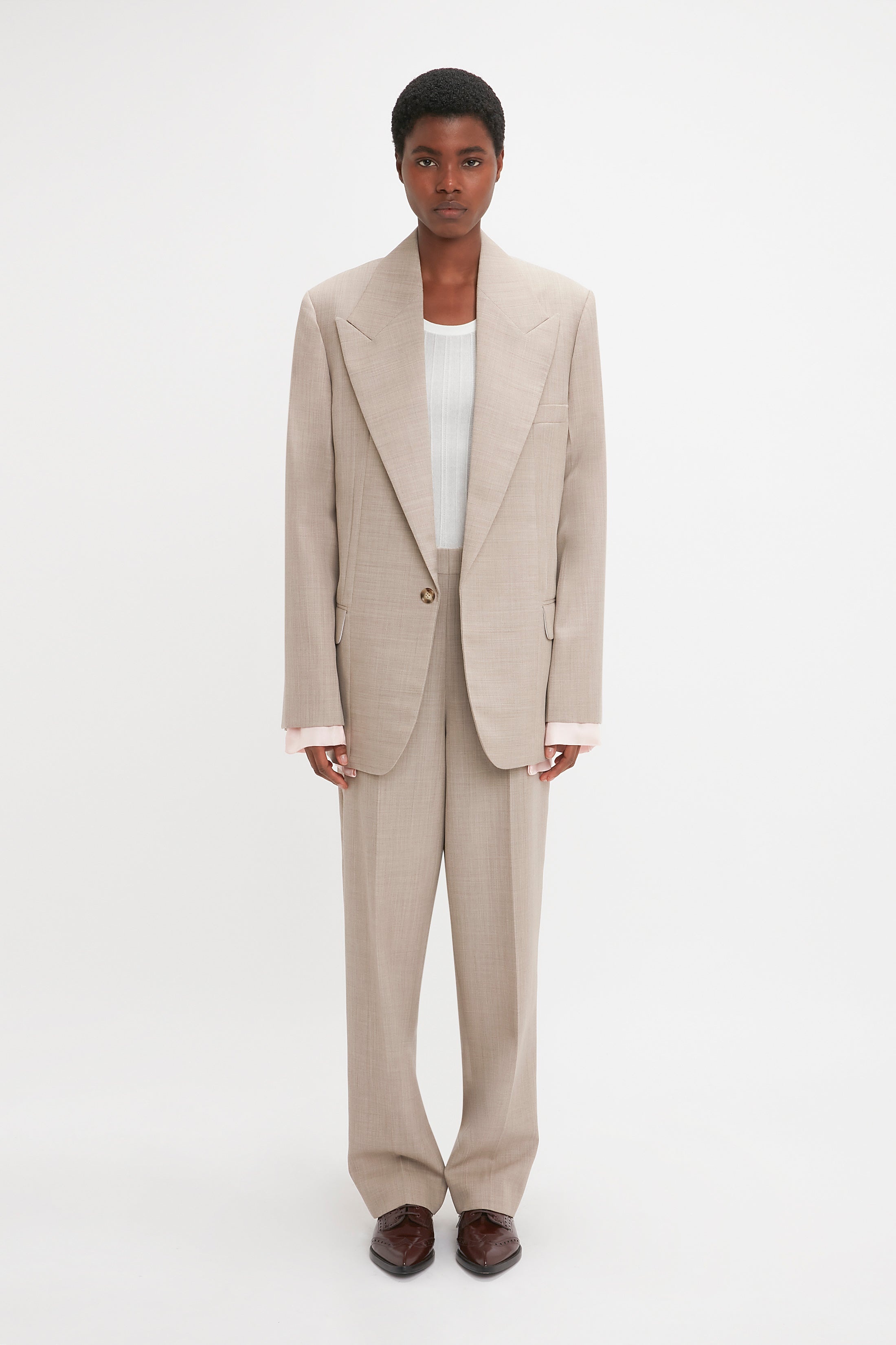 Darted Sleeve Tailored Jacket In Sesame - 2