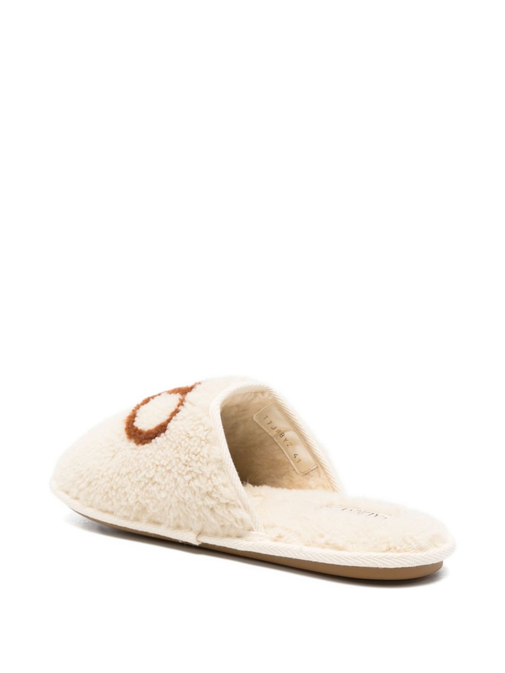 logo-embroidered shearling slippers - 3