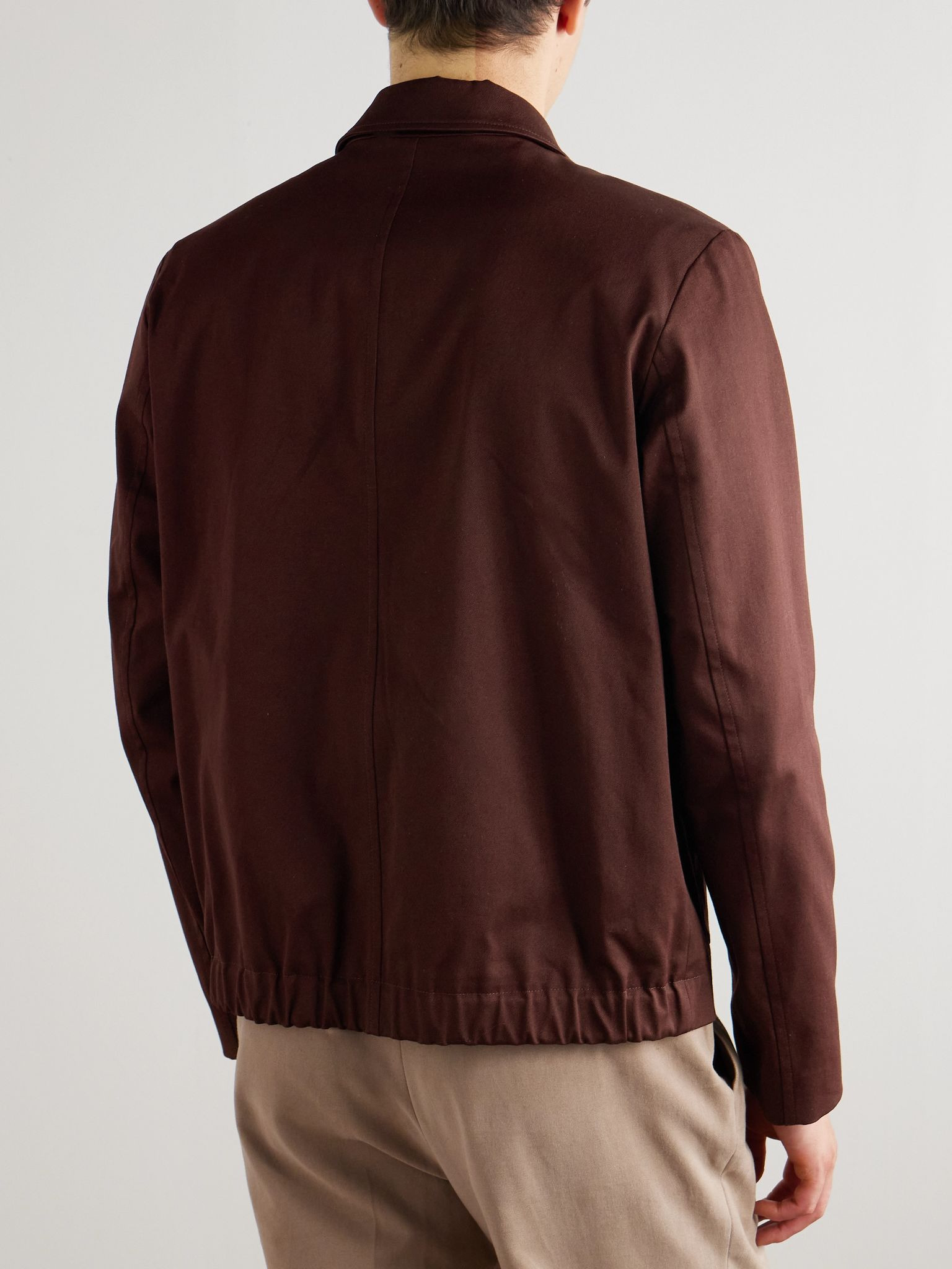 Leather-Trimmed Cotton-Blend Twill Harrington Jacket Merlot - 4