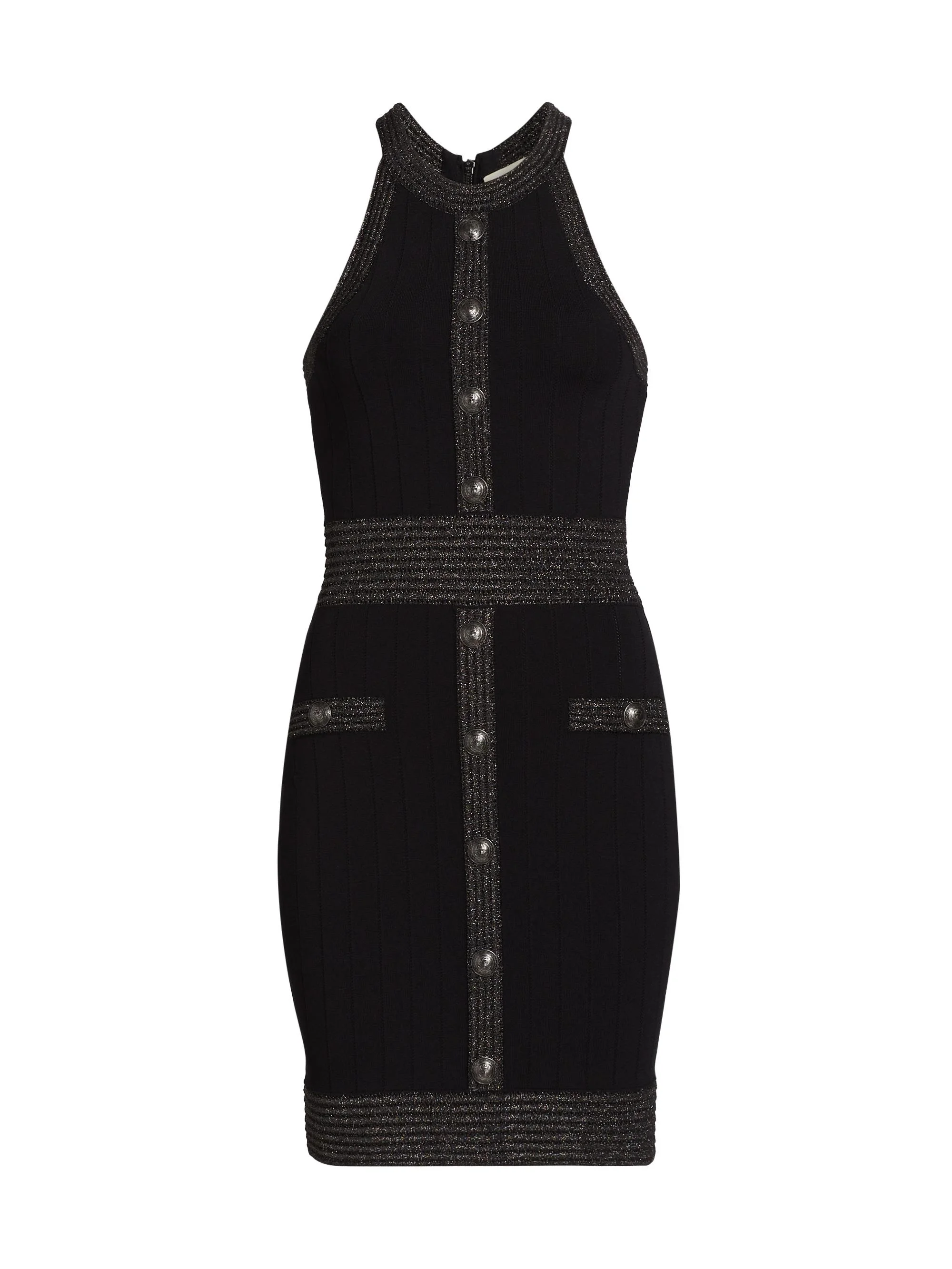 Women's Anissa Metallic Knit Button Minidress - Black Gunmetal Lurex - 1