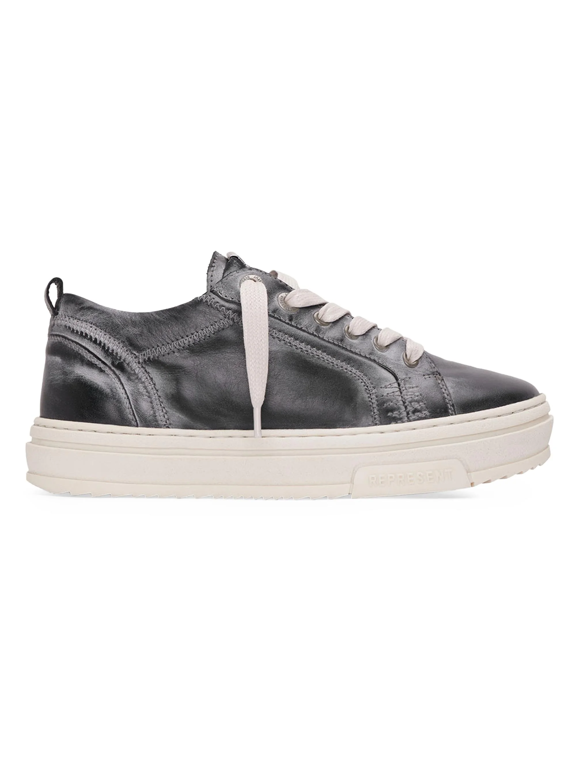 Men's HTN Low-Top Distressed Leather Sneakers - Off Black - 1