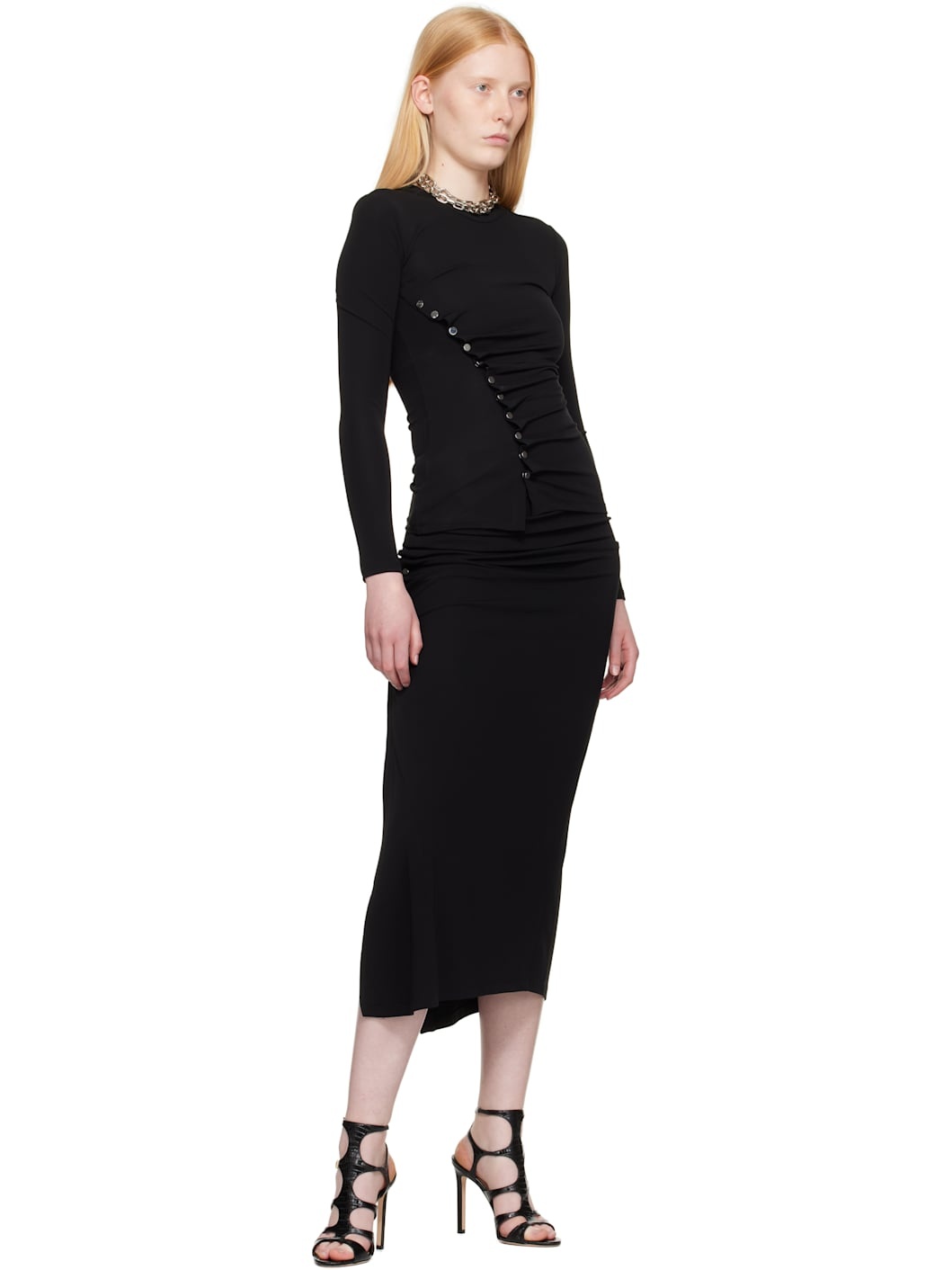 Black Drapé Pression Jersey Top - 4