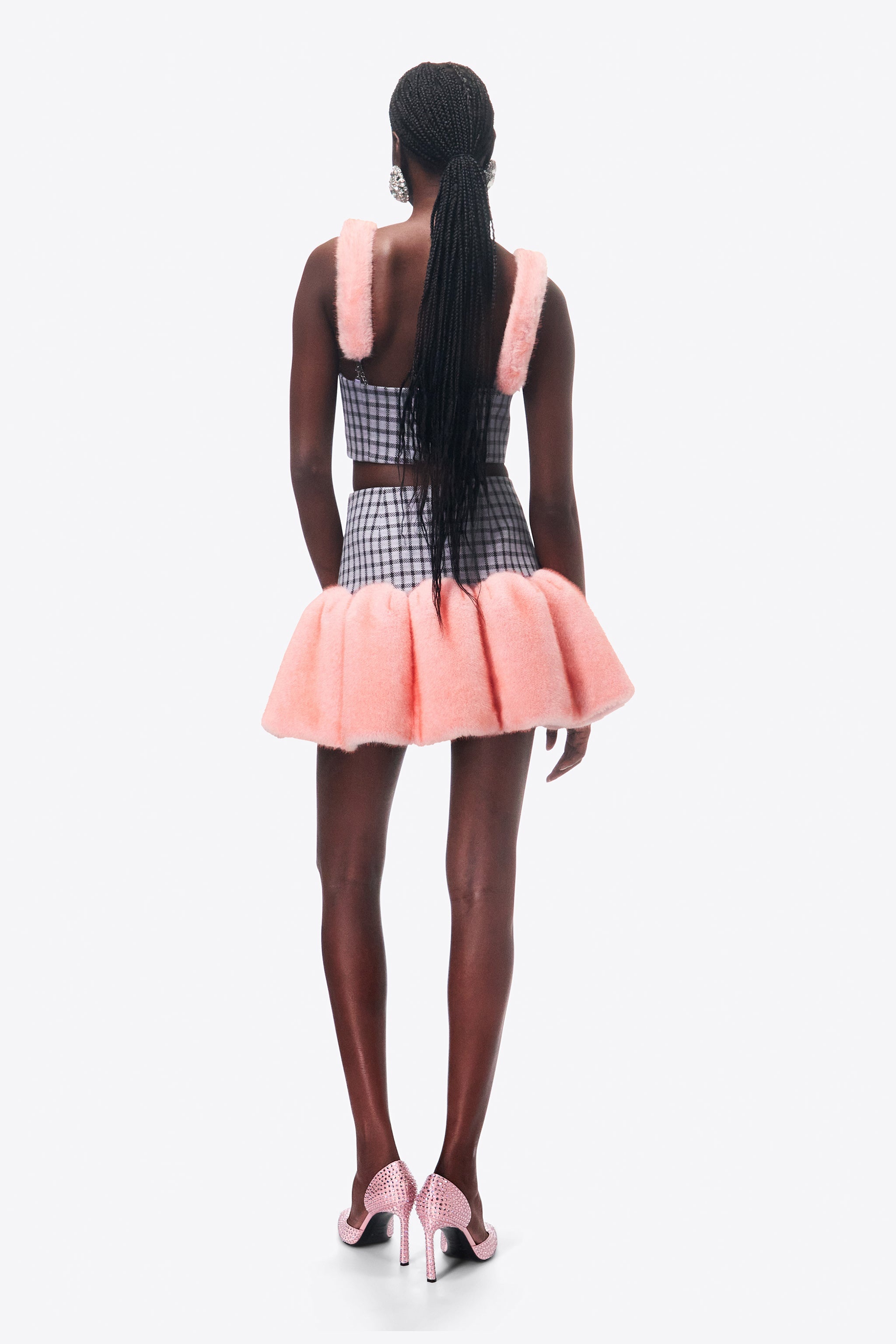 FAUX FUR GODET MINI SKIRT - 4