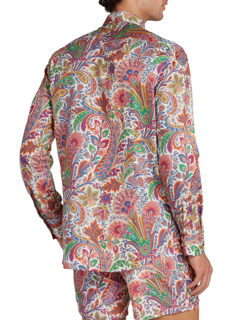 Men's Roma Paisley Cotton Button-Front Shirt - Stampa Bianco 5