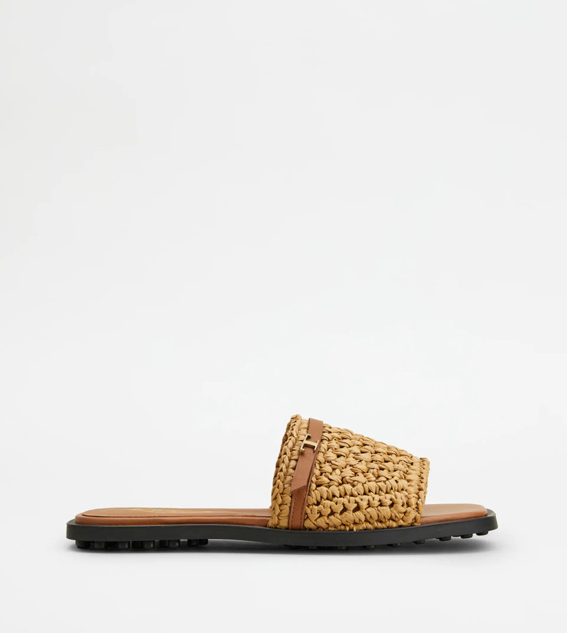 SANDALS IN RAFFIA AND LEATHER - BROWN 1