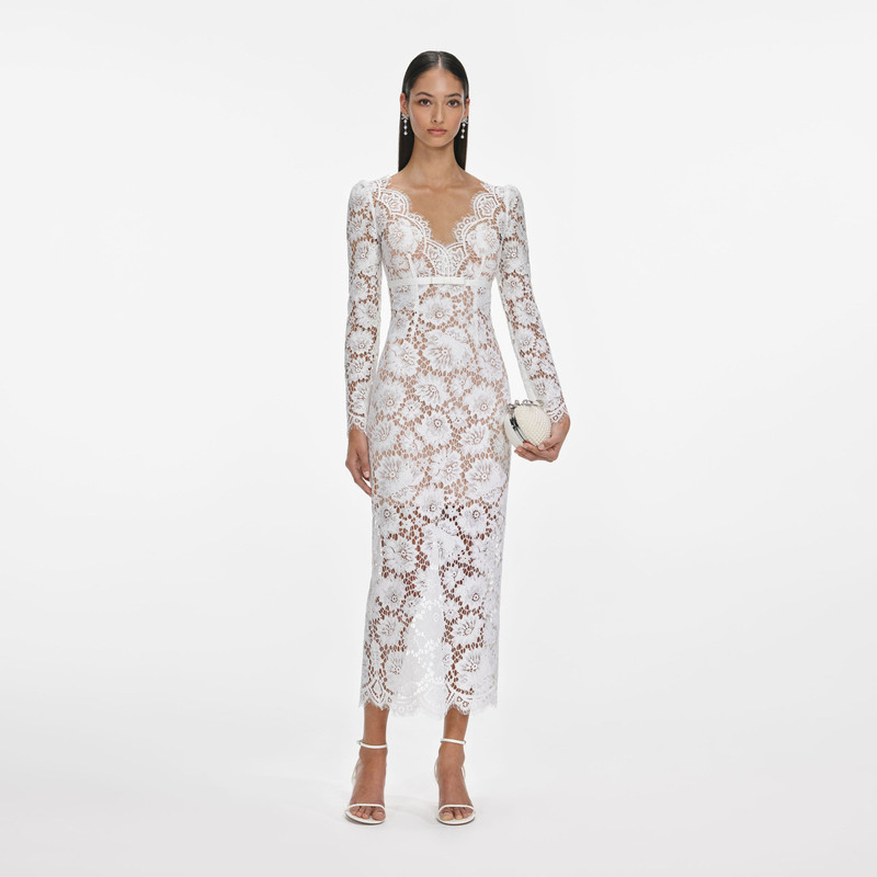 White Floral Lace Midi Dress 1