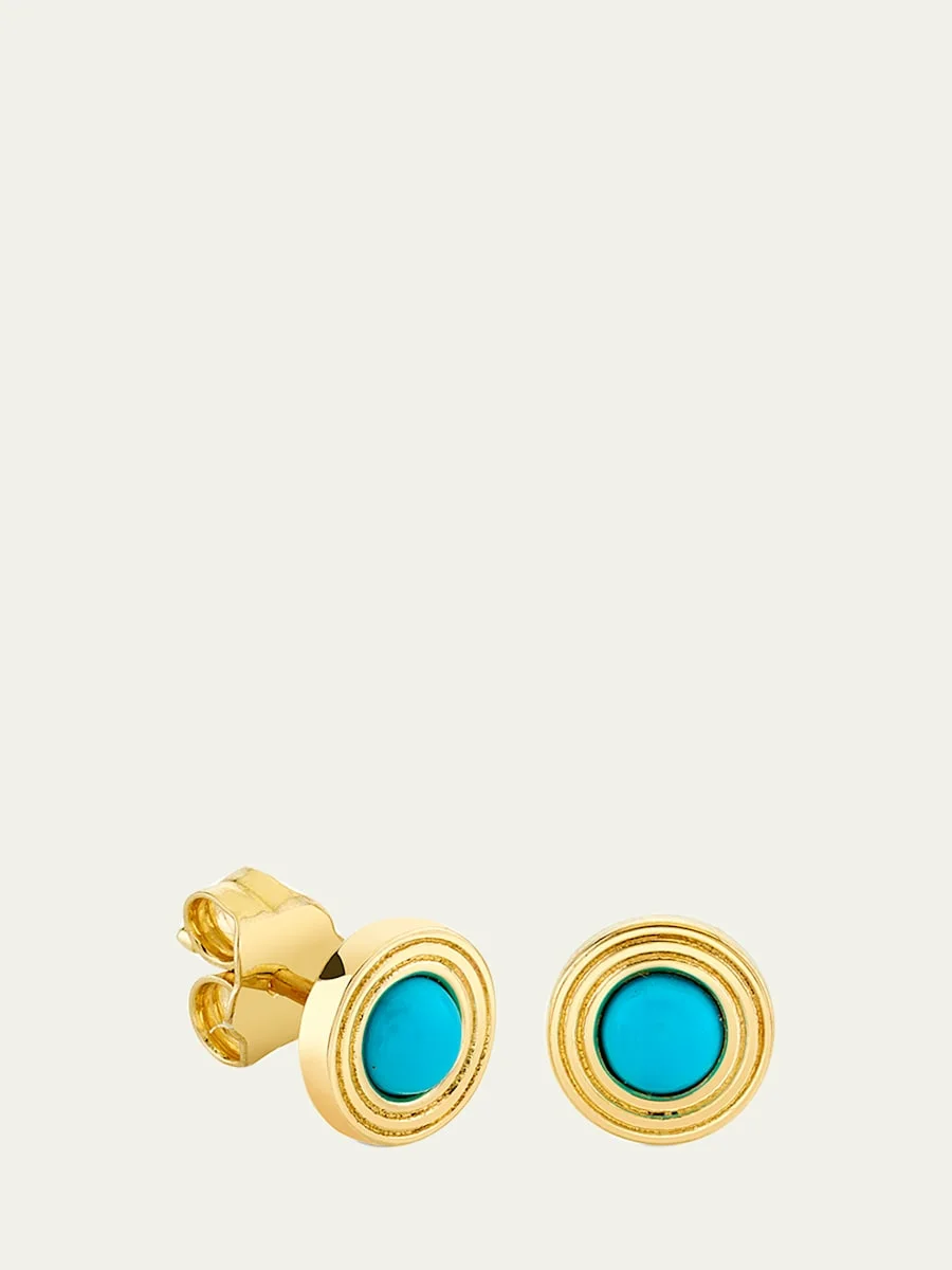 14K Turquoise Fluted Bezel Stud Earrings - 1