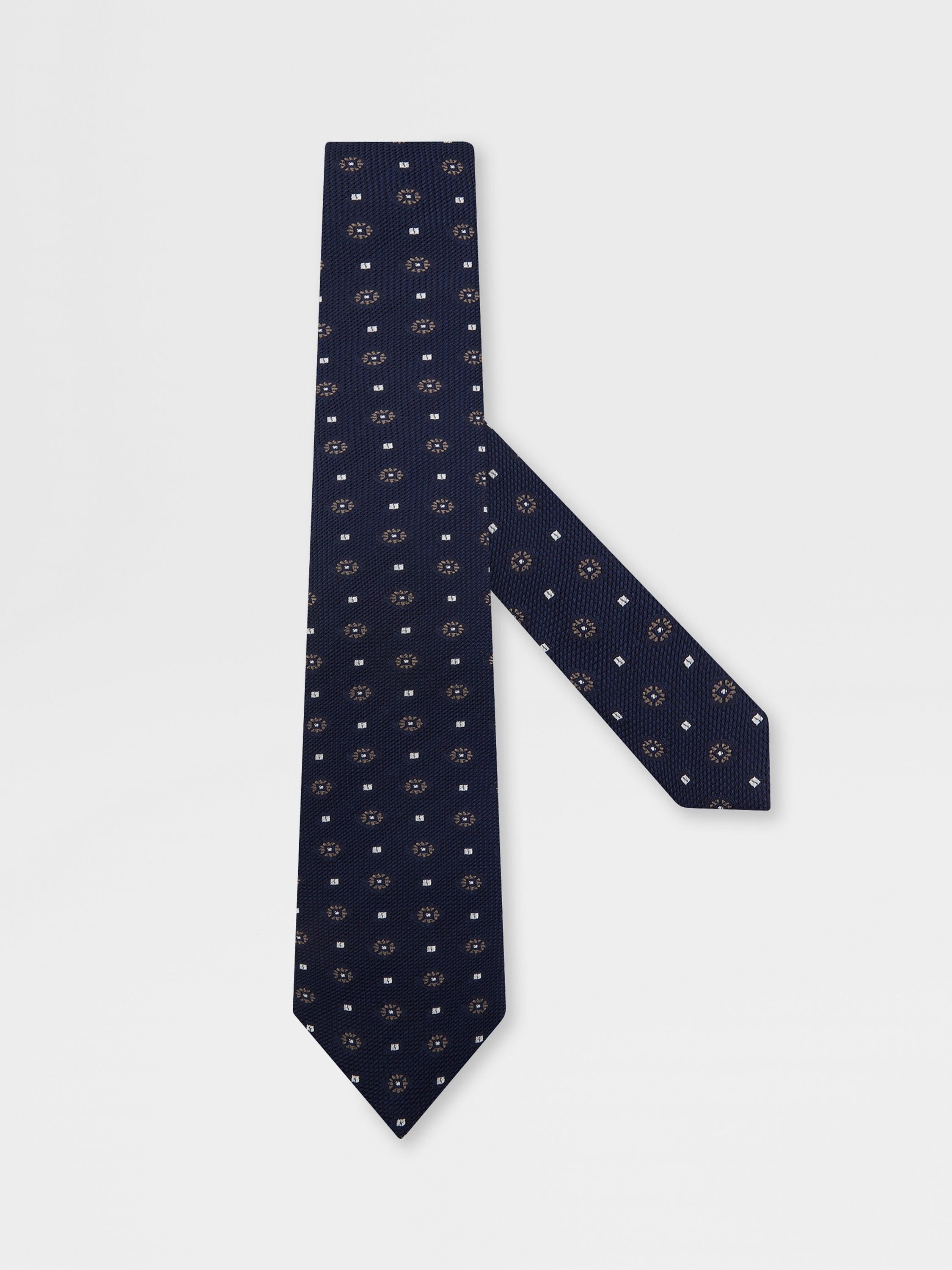 DARK BLUE PRINTED SILK GRENADINE TIE - 1