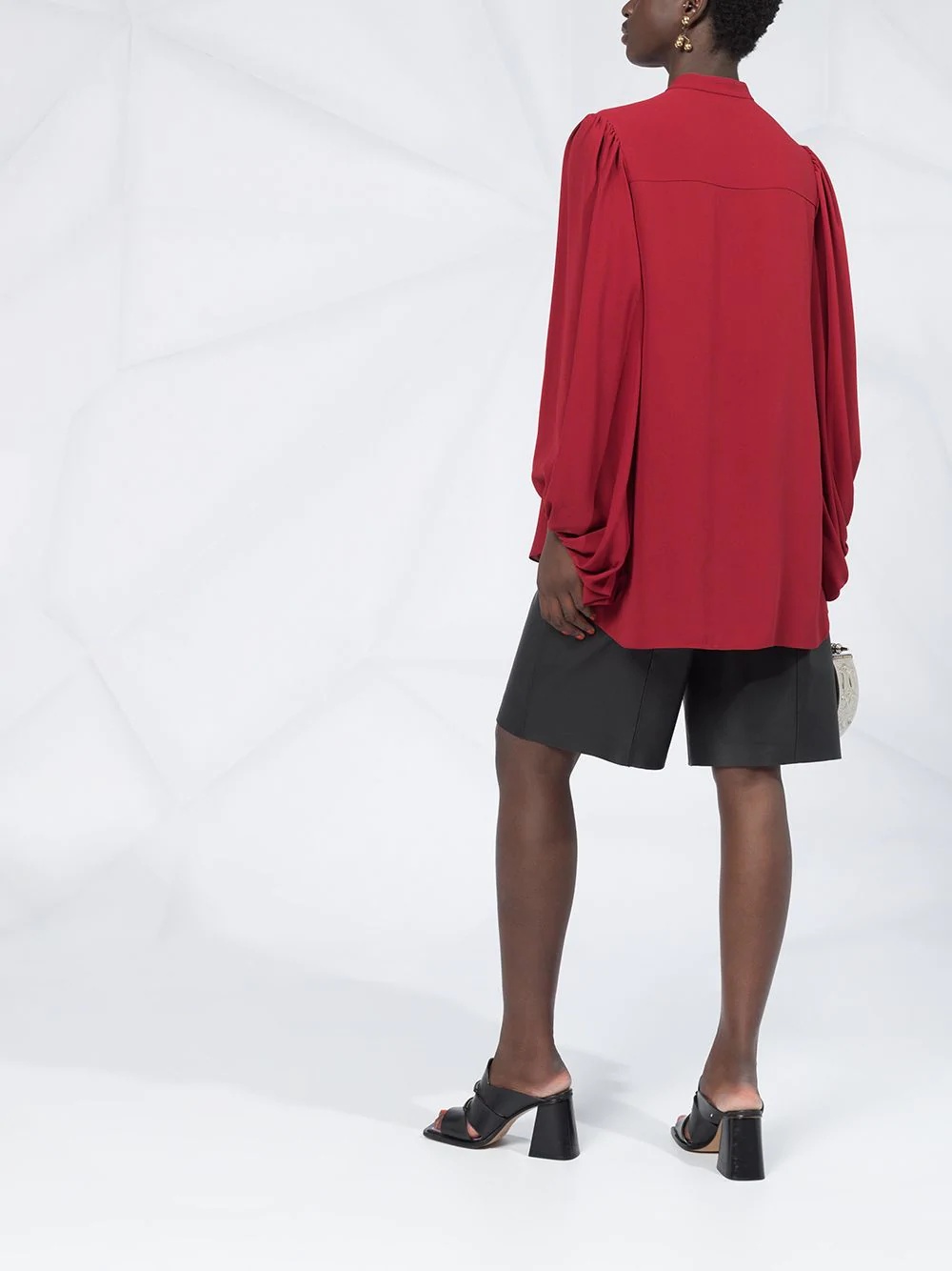 collarless draped-sleeve blouse - 4