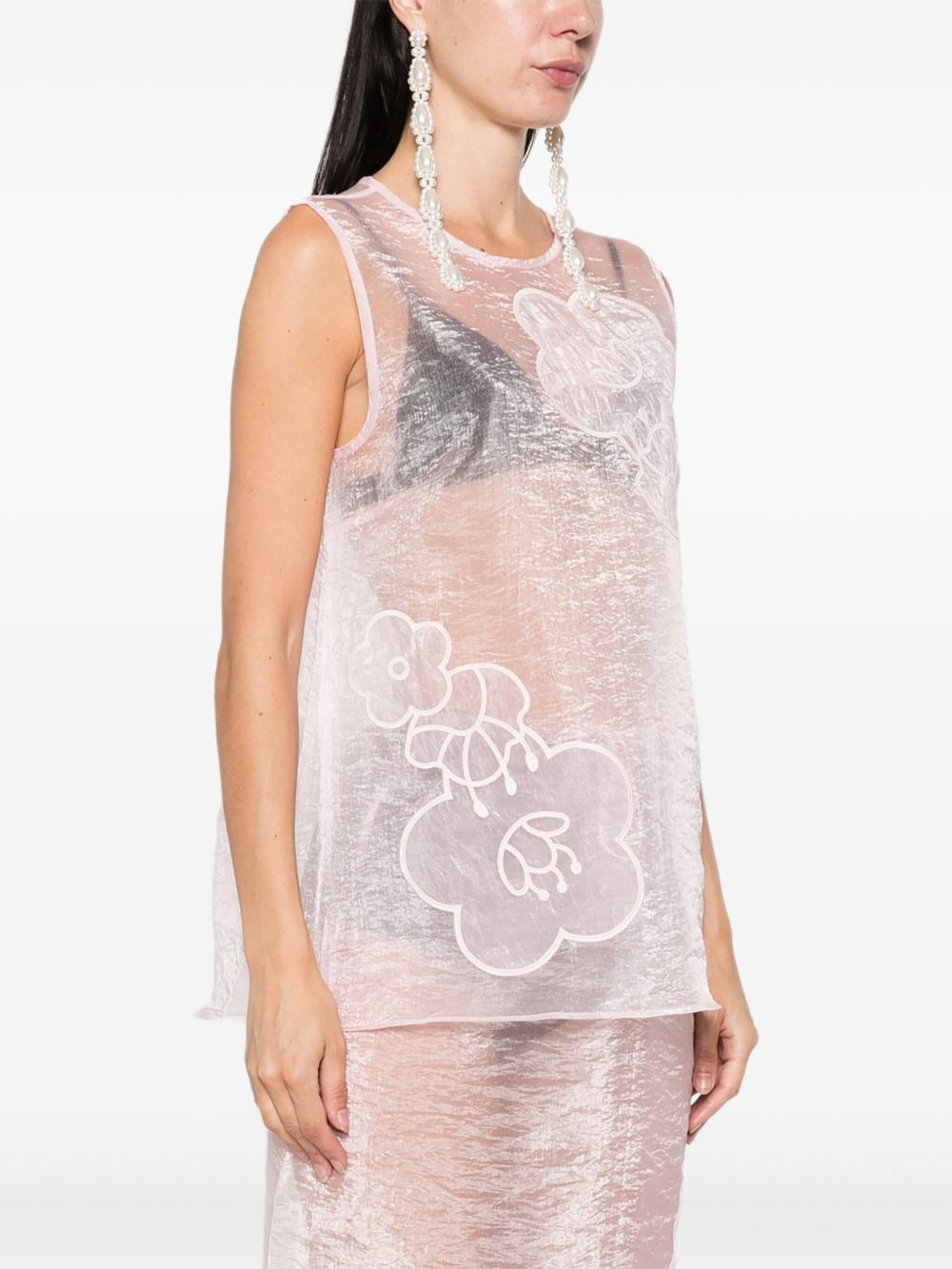 floral-embellished sleeveless top - 3