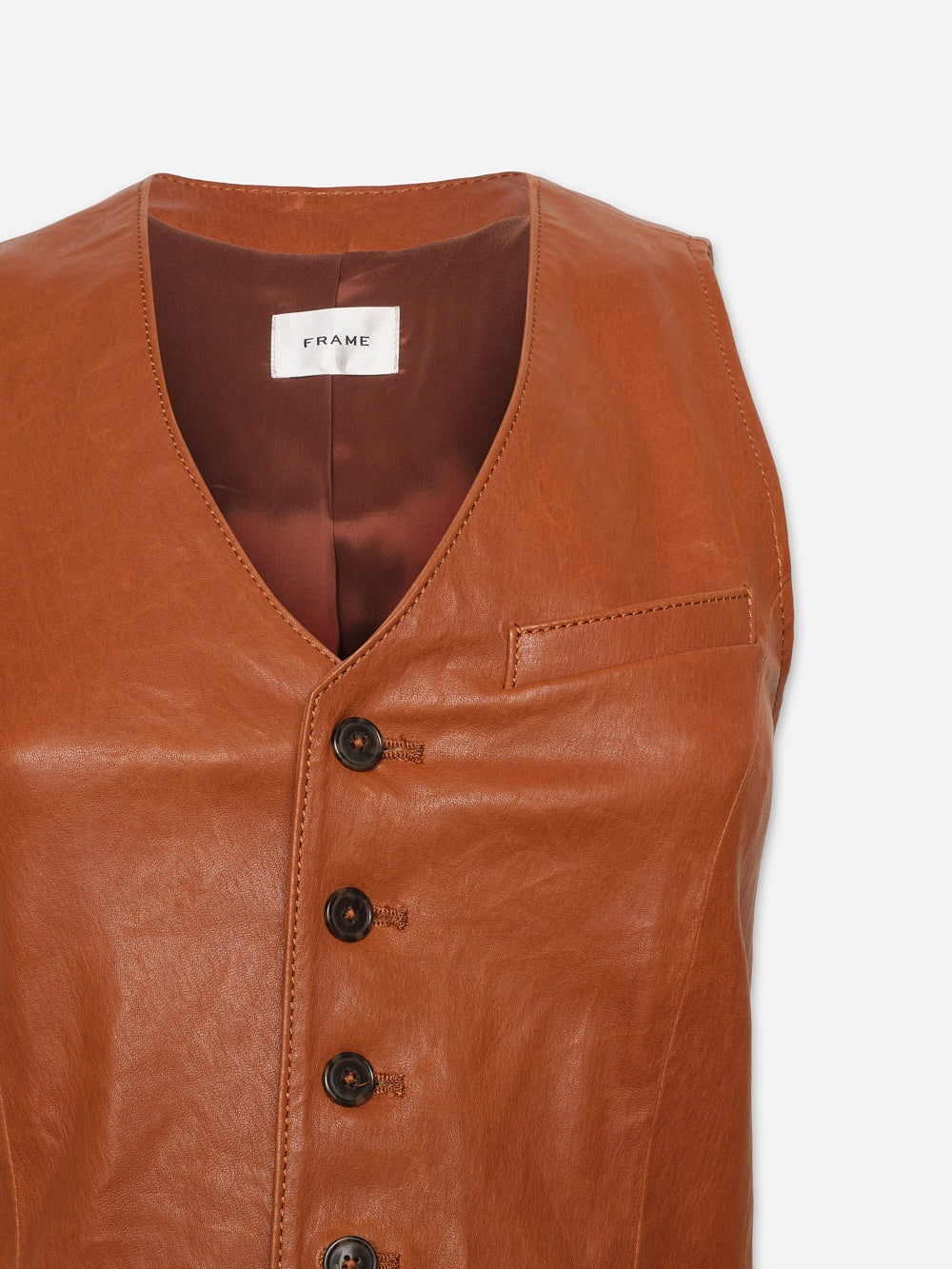 Button Up Leather Vest in Light Whiskey - 2