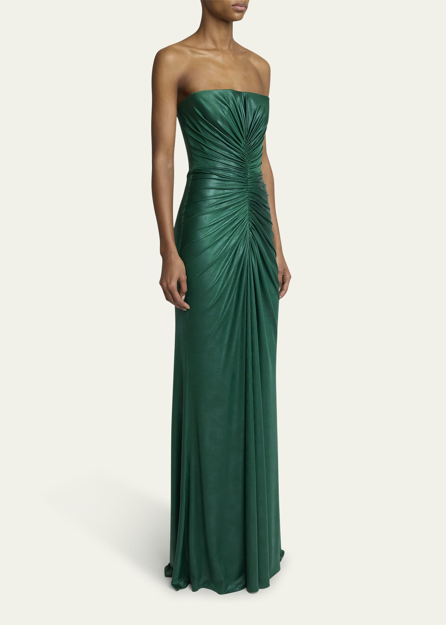 Strapless Ruched Coated Jersey Gown - 4