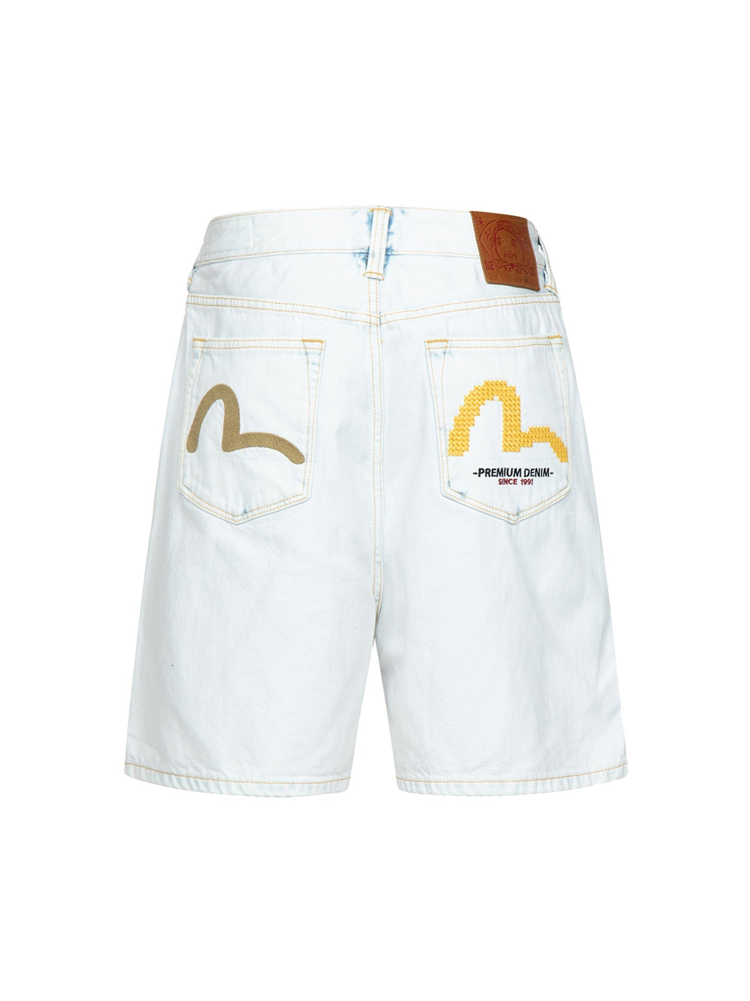 SEAGULL EMBROIDERY BLEACHED DENIM SHORTS - 11