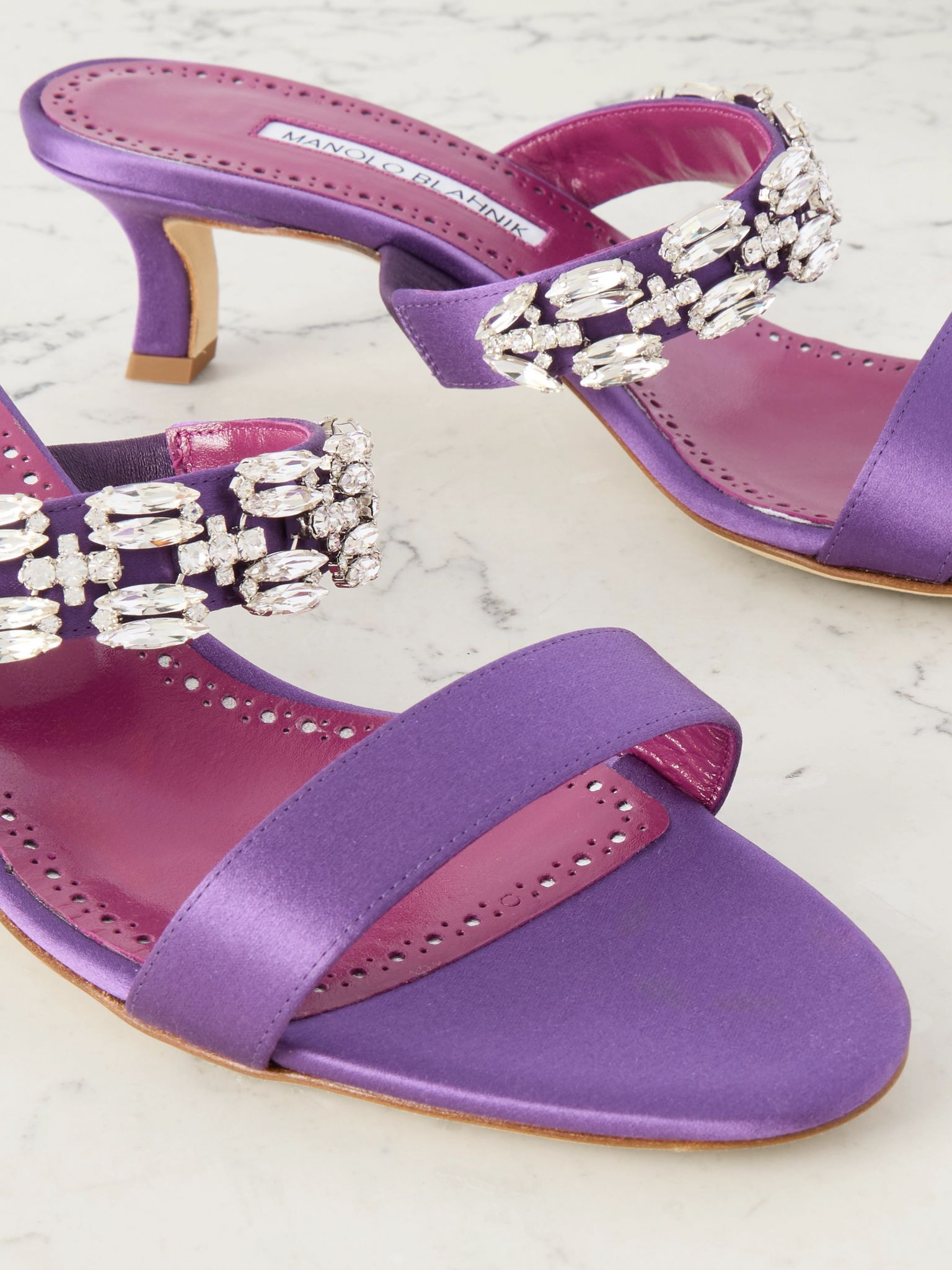 Sakotam 50 crystal-embellished satin mules Purple - 4