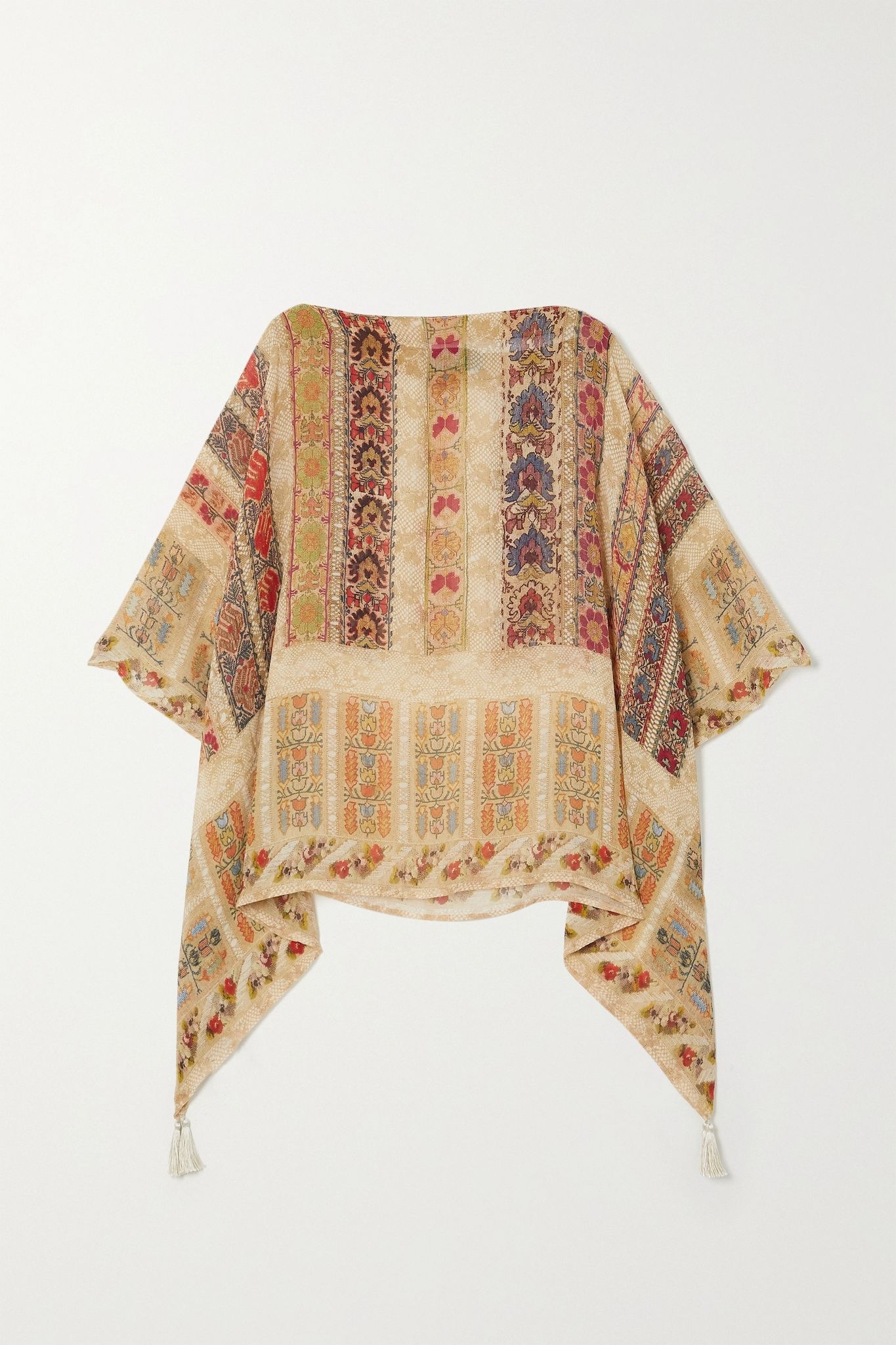 Printed silk-chiffon poncho - 1