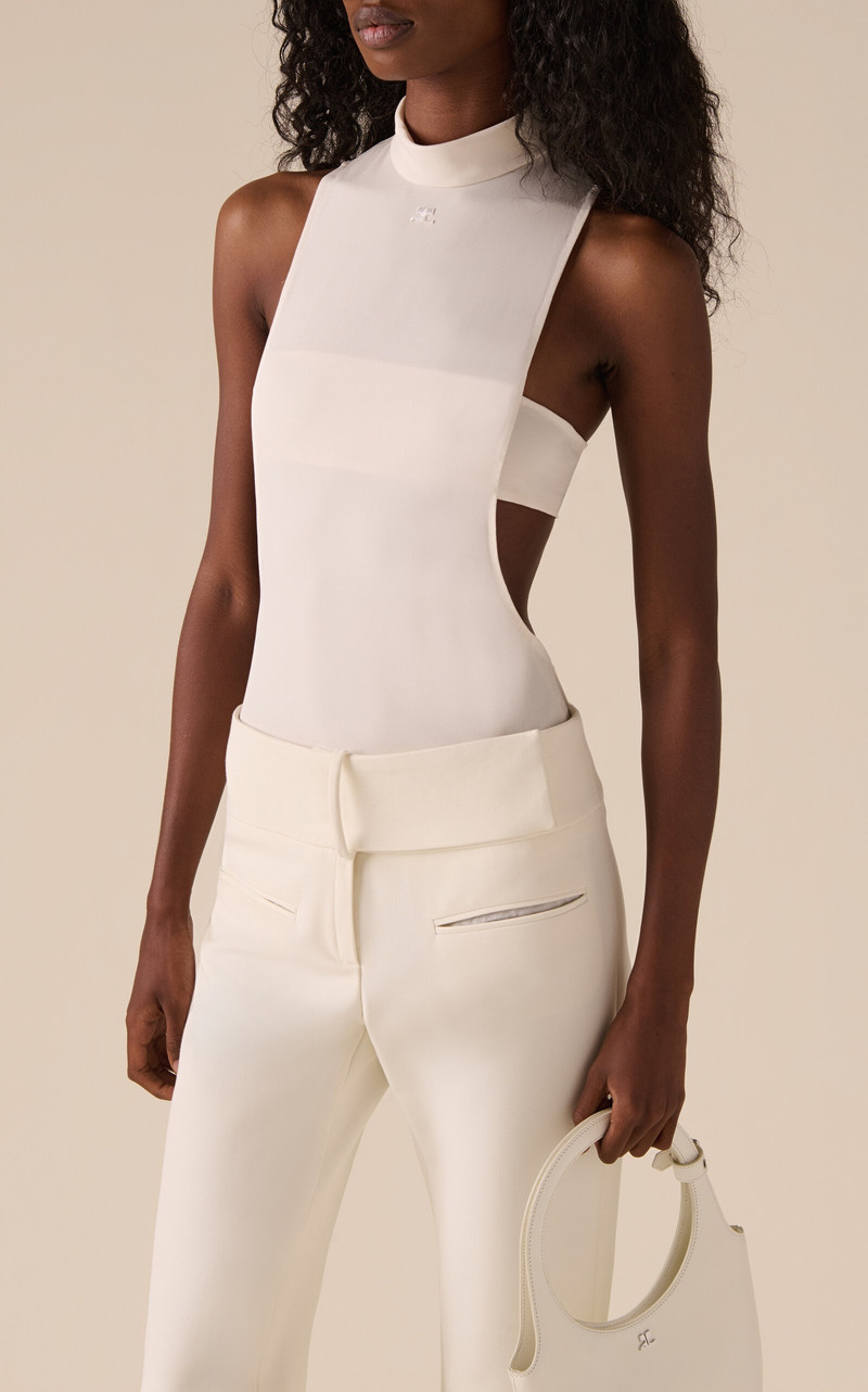courrèges Mockneck Crepe Jersey Bodysuit ivory outlook