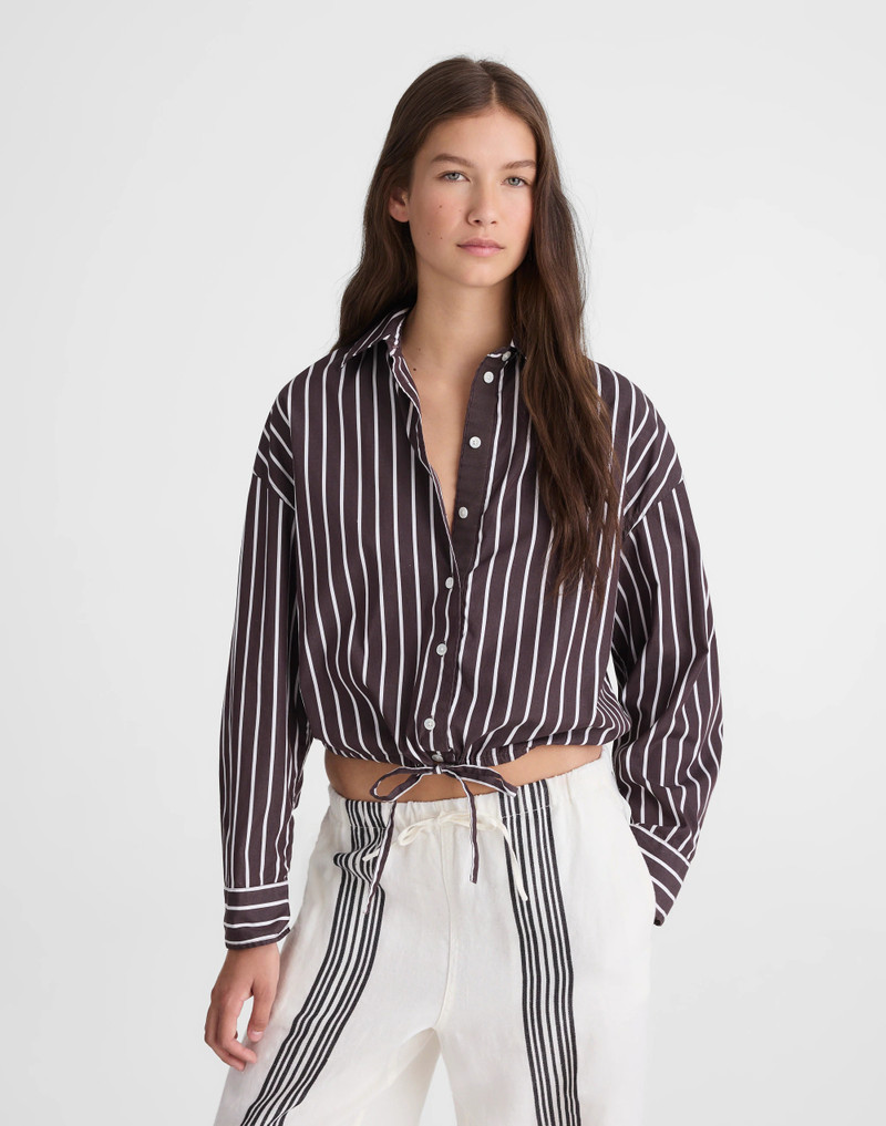 Drawstring Button-Up Shirt in Poplin 2
