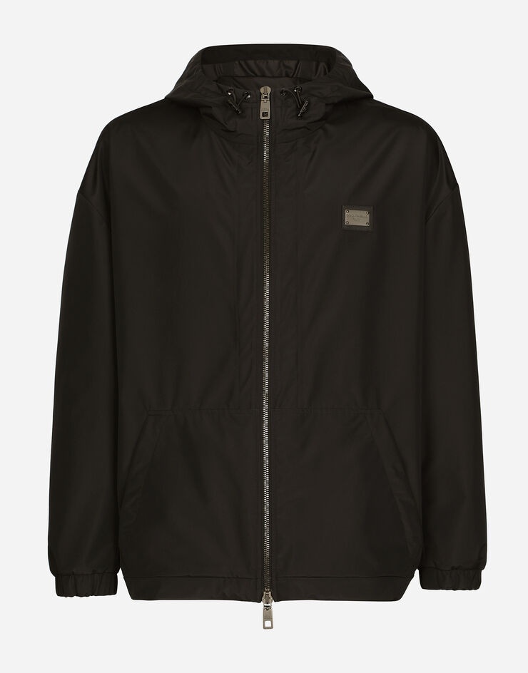 Nylon jacket with hood and branded tag - 1