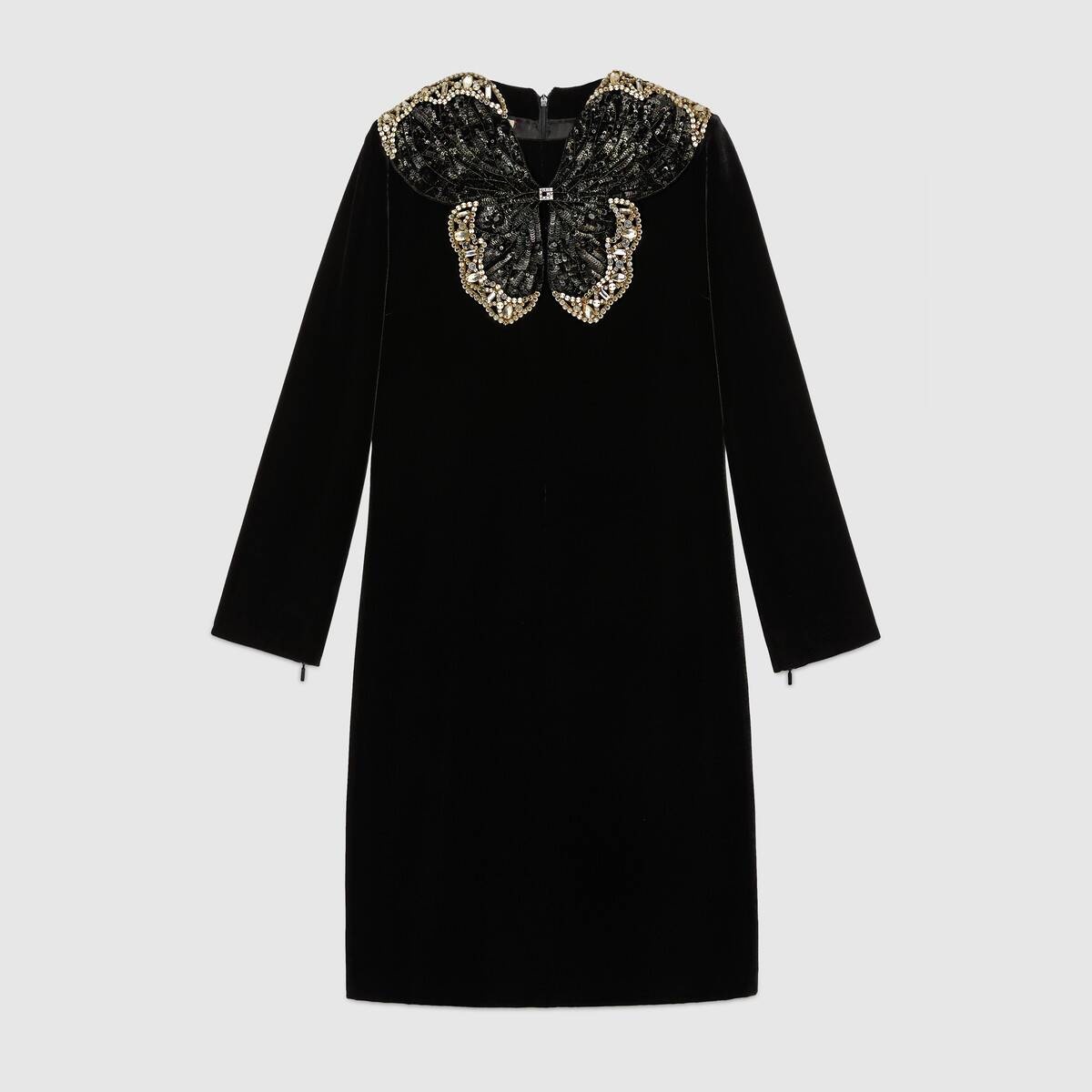 Short velvet dress with sequin butterfly - 1