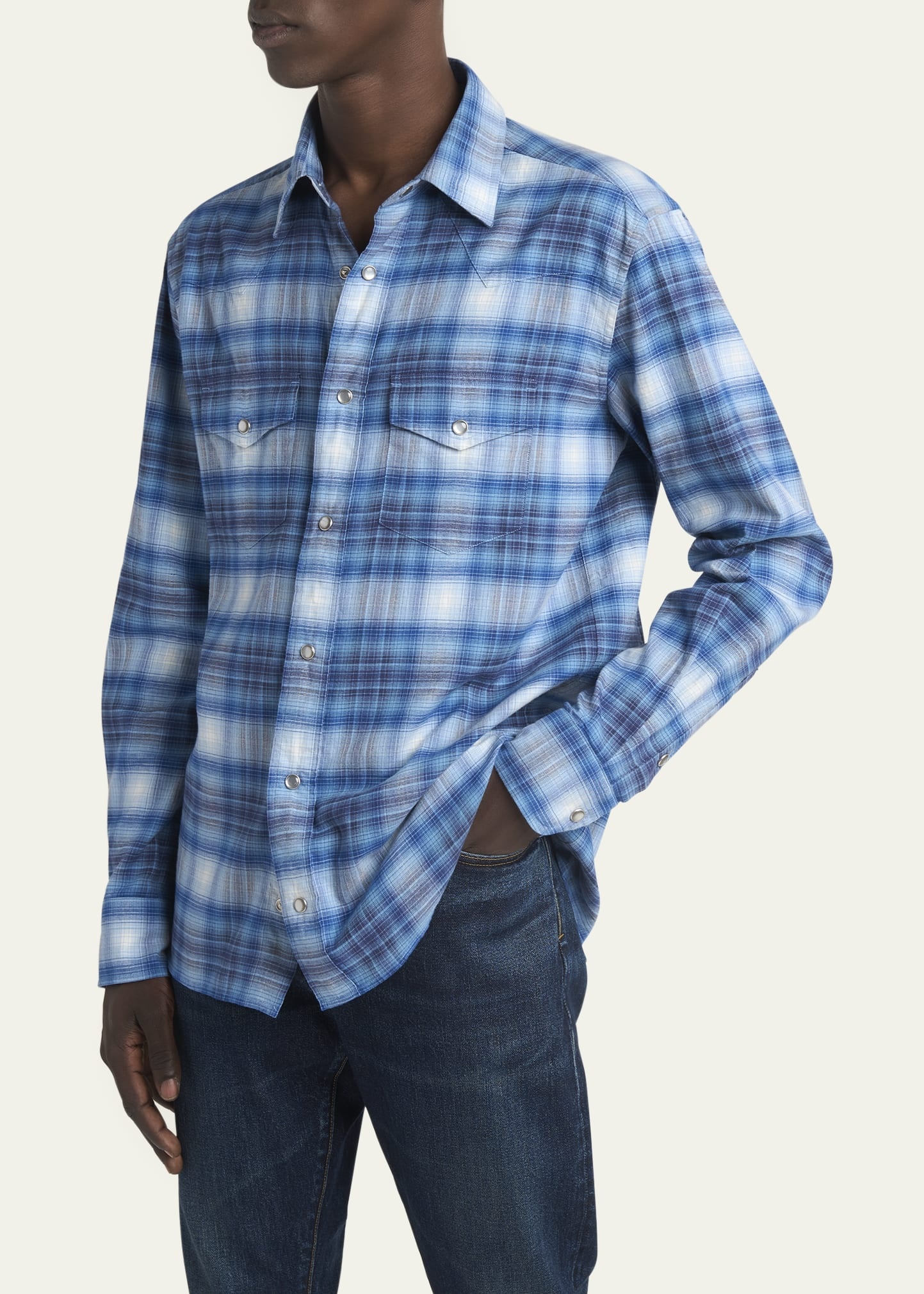 Men's Defused Check Slim Fit Western Shirt - 4