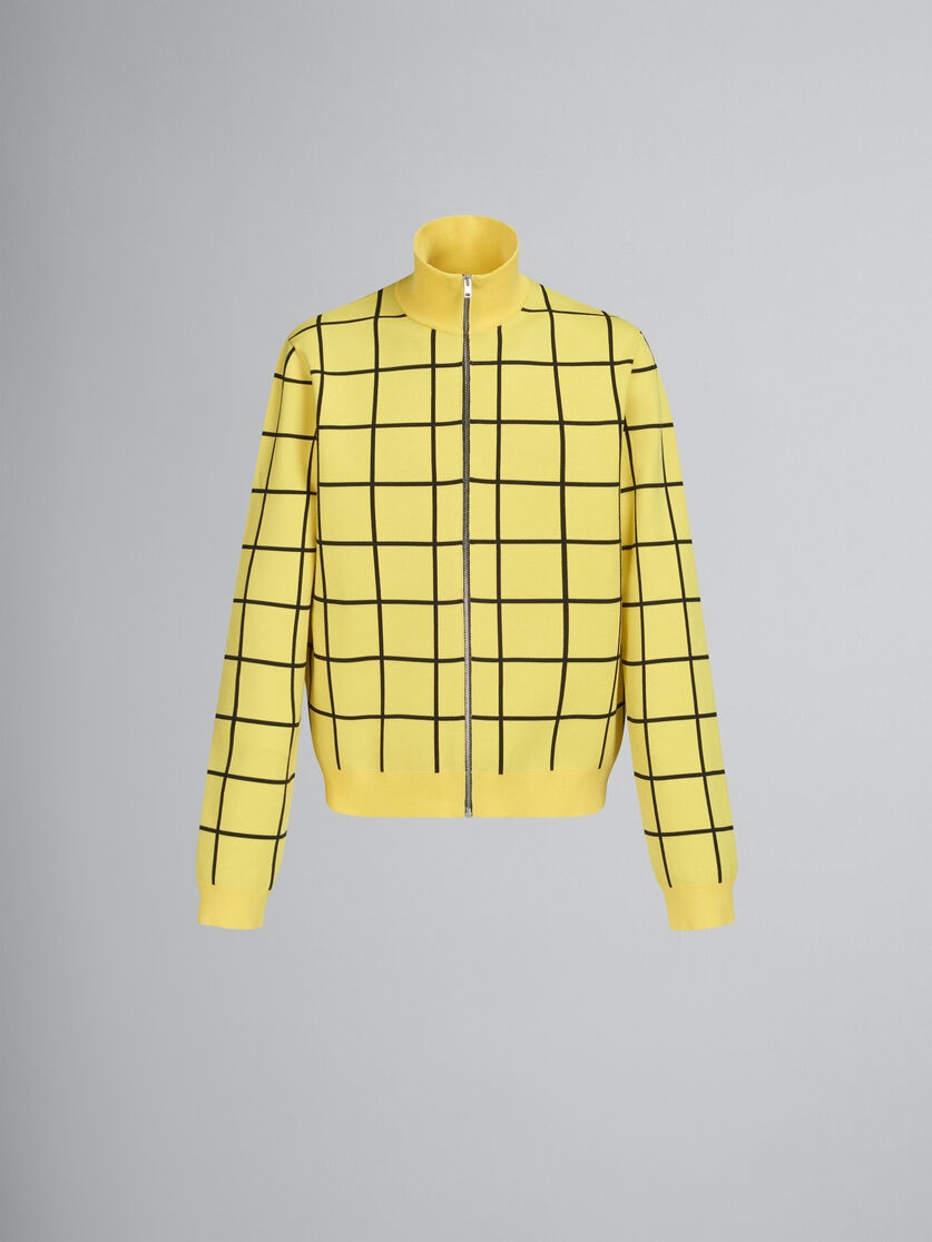 YELLOW CHECKED VISCOSE HIGH-NECK CARDIGAN - 1