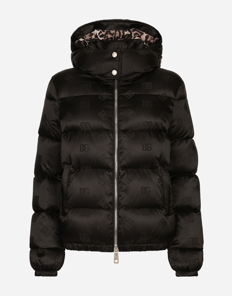 Padded satin jacquard down jacket with all-over DG logo 1