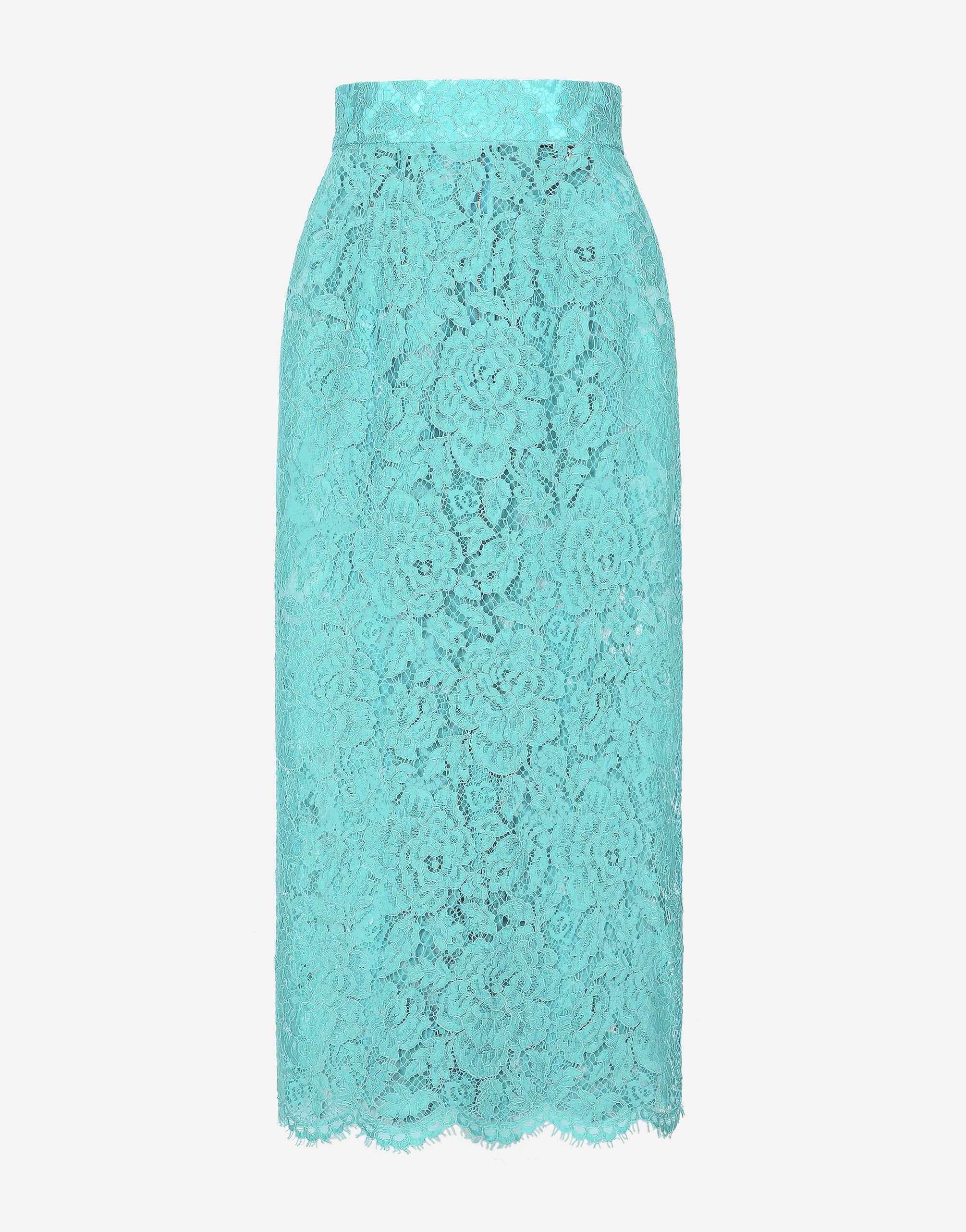 Branded floral cordonetto lace pencil skirt - 1