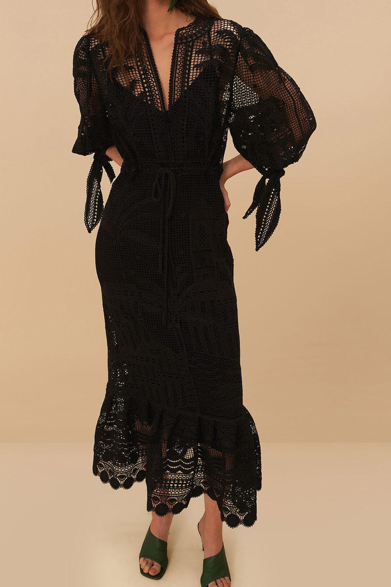 Black Morada Boa Guipure Maxi Dress 3