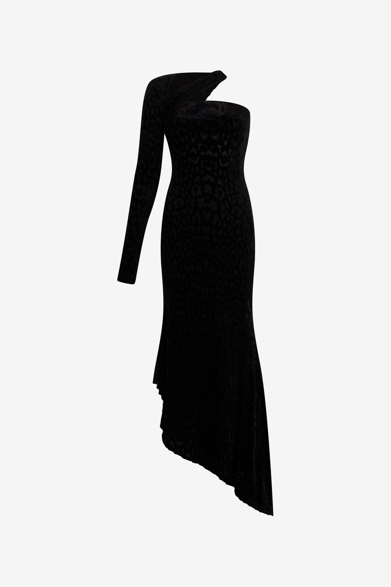 Asymmetrical Black Dress With Jaguar Skin Pattern 1