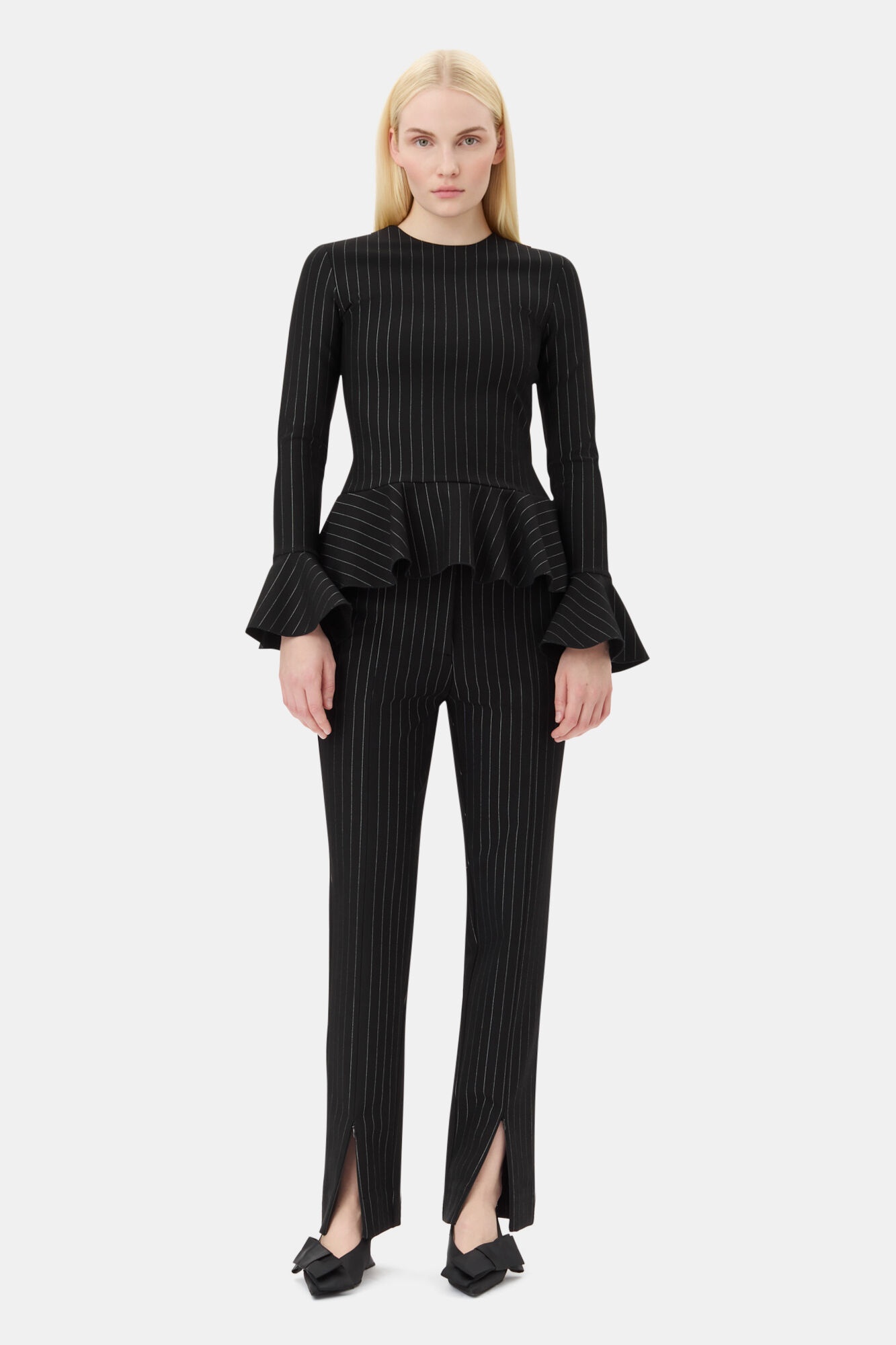 BLACK STRIPE MID WAIST PANTS - 2