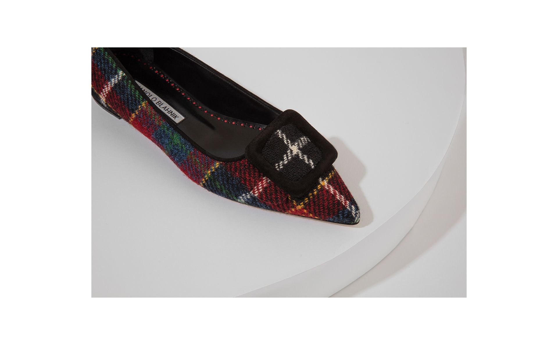 Tartan Wool Buckle Detail Flat Shoes - 5