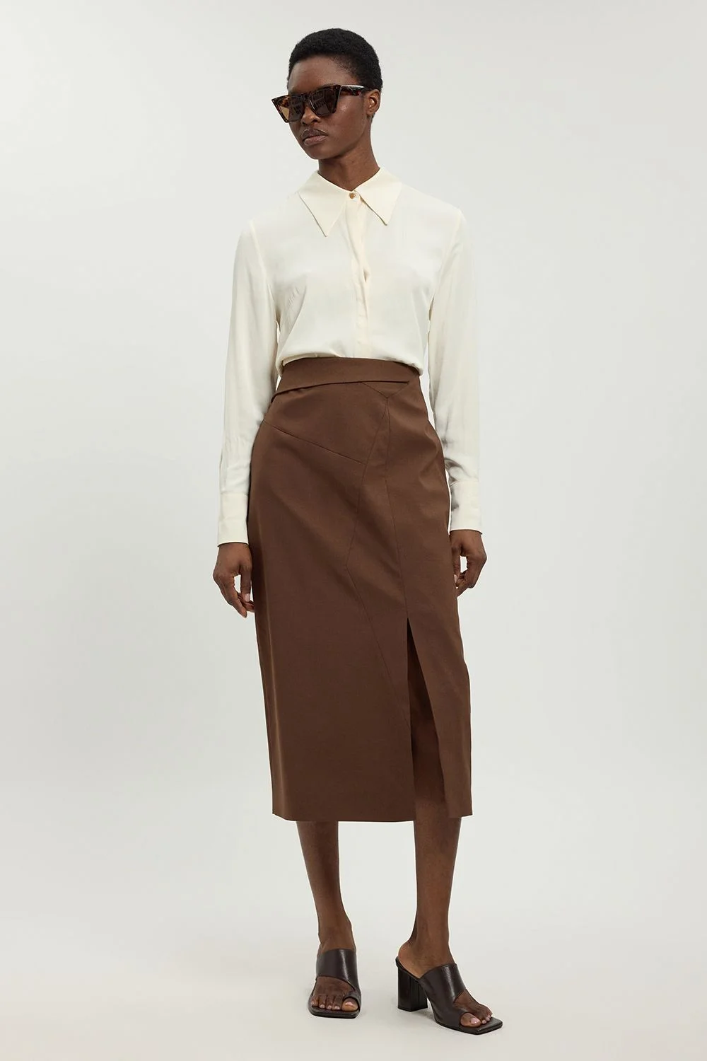 Tailored Fold Detail Midi Skirt - 1