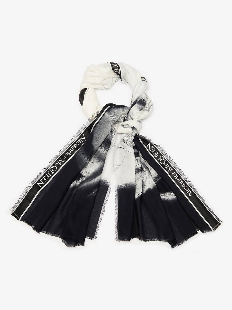 Alexander McQueen Men's Dragonfly Shadow Stole in Black/white outlook