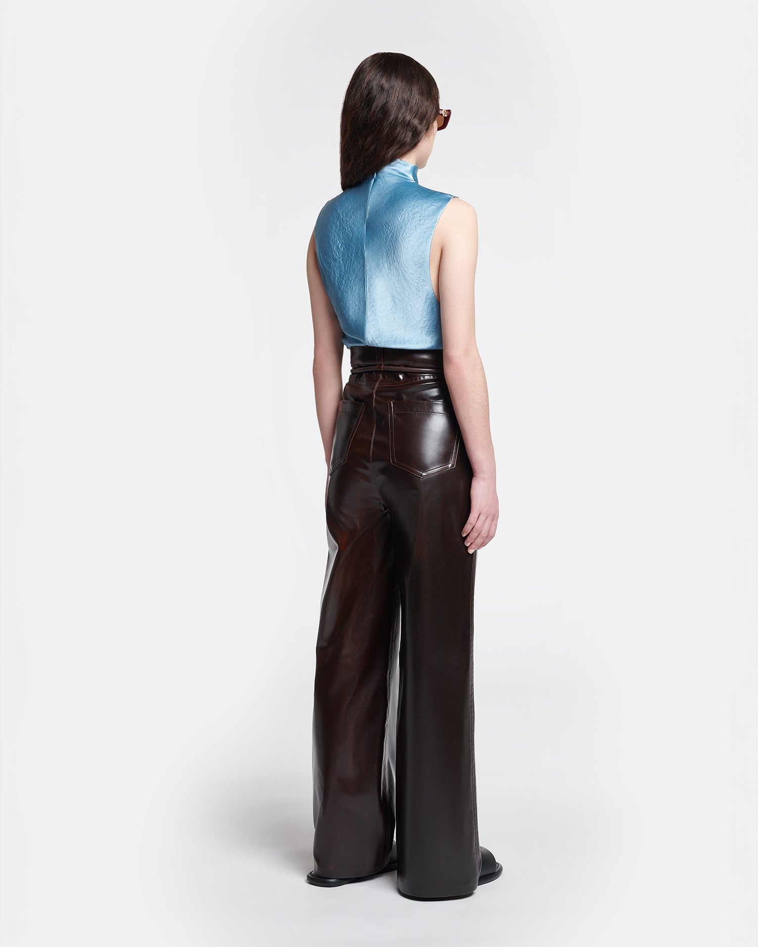 Crinkled-Satin Turtleneck Top - 5