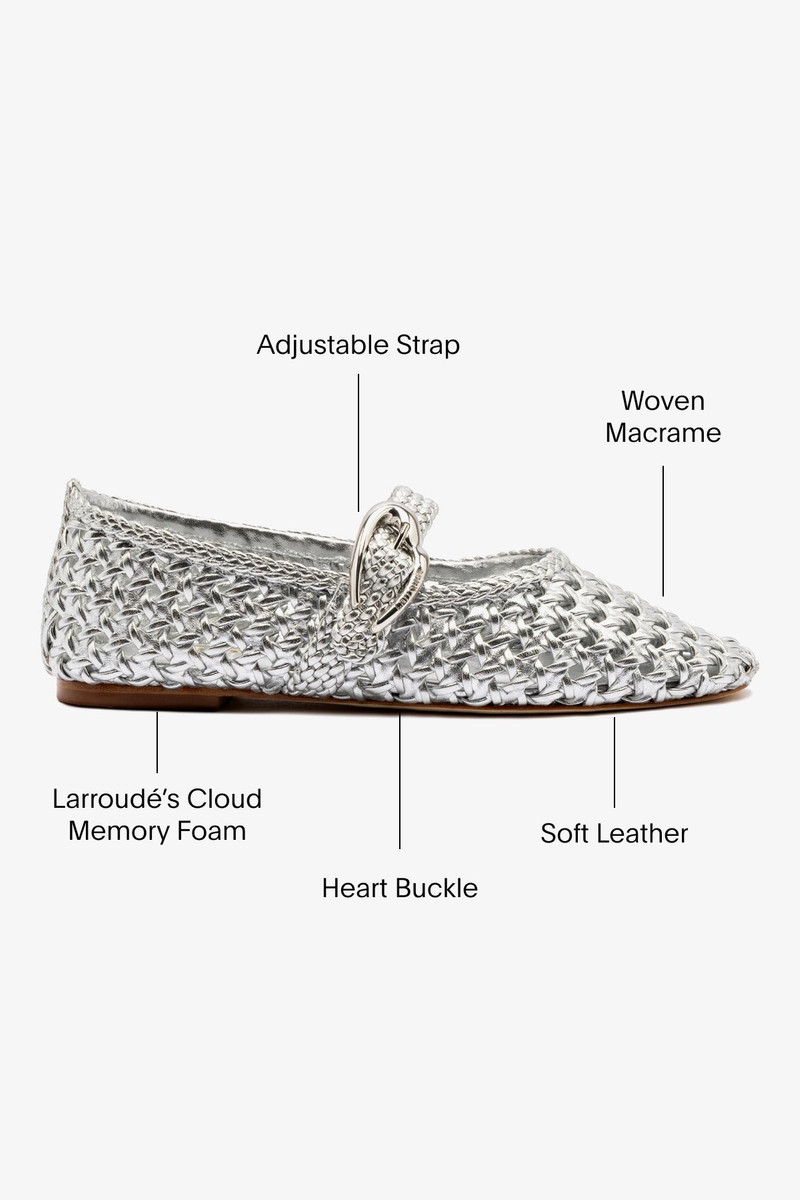 Verona Macrame Ballet Flat In SIlver Metallic Leather 5