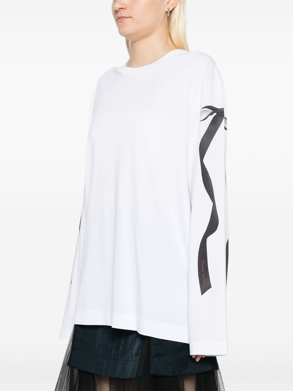 ribbon-printed T-shirt - 3