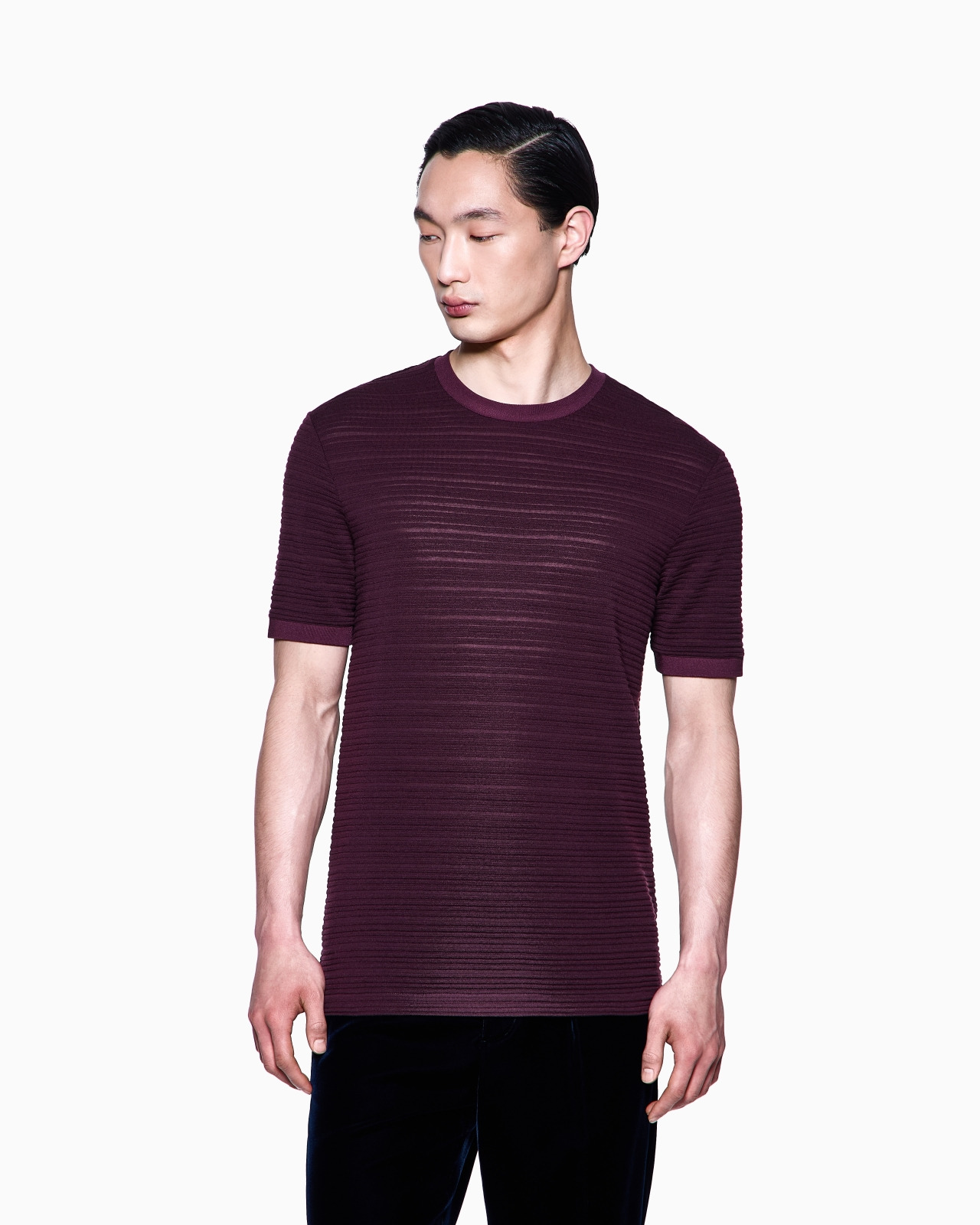 WOOL JERSEY CREW-NECK T-SHIRT WITH A STRIPED MOTIF - 4
