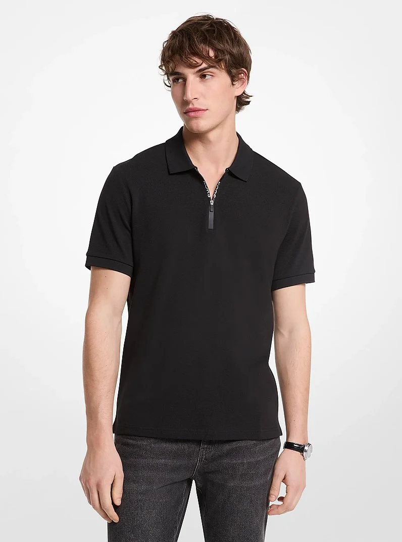 Cotton Zip-Up Polo Shirt - 1