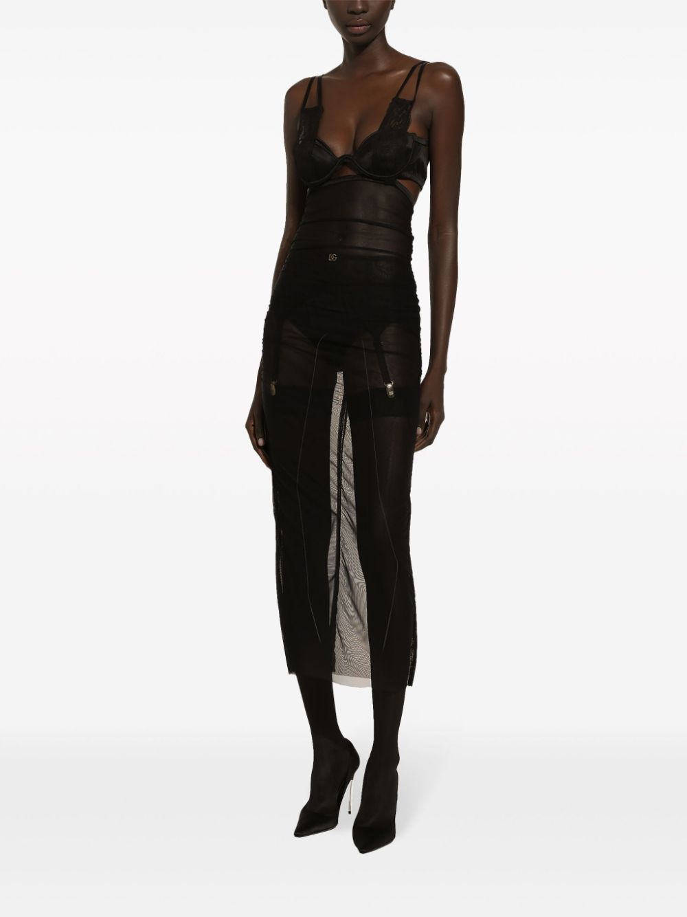 bustier-style sheer midi dress - 3
