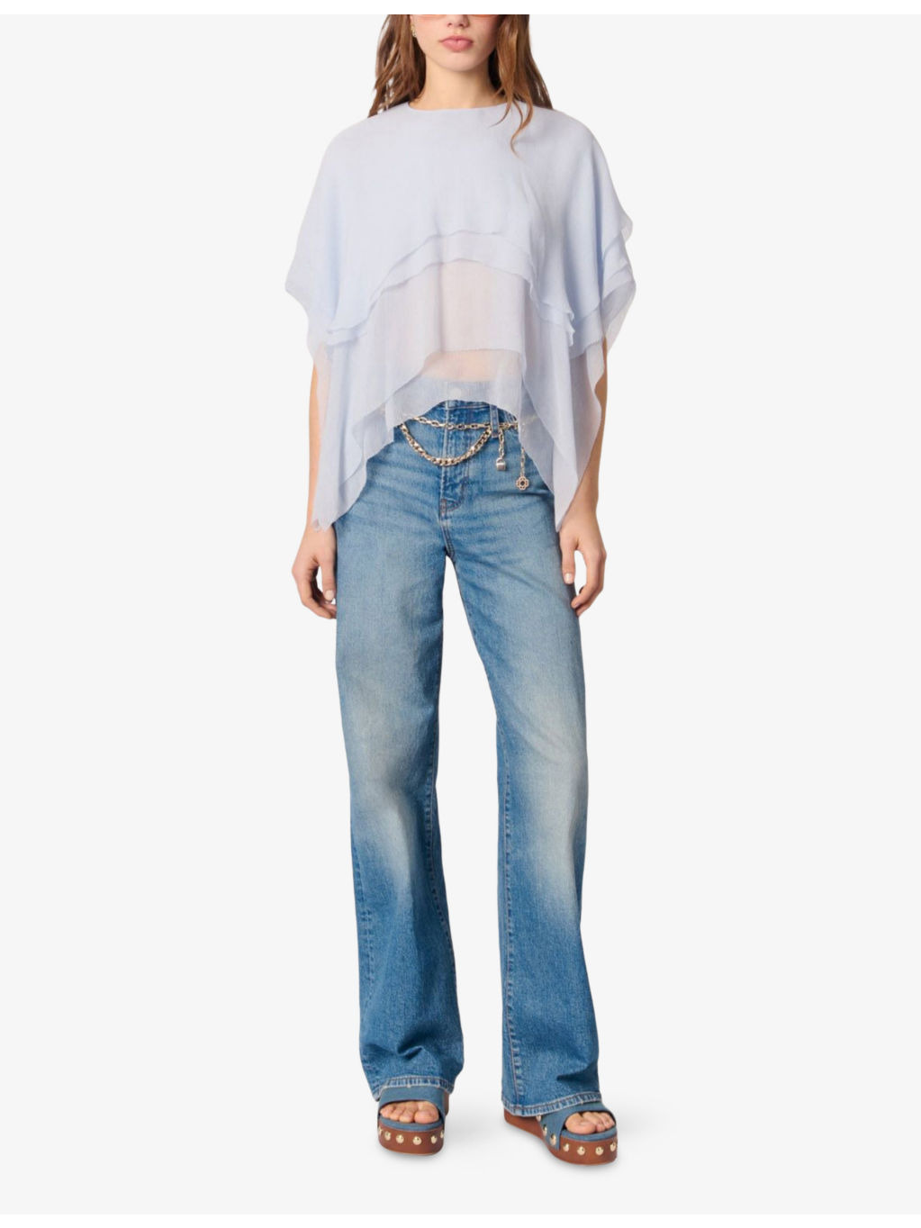 Ruffled Cape-Effect Chiffon Top - 2