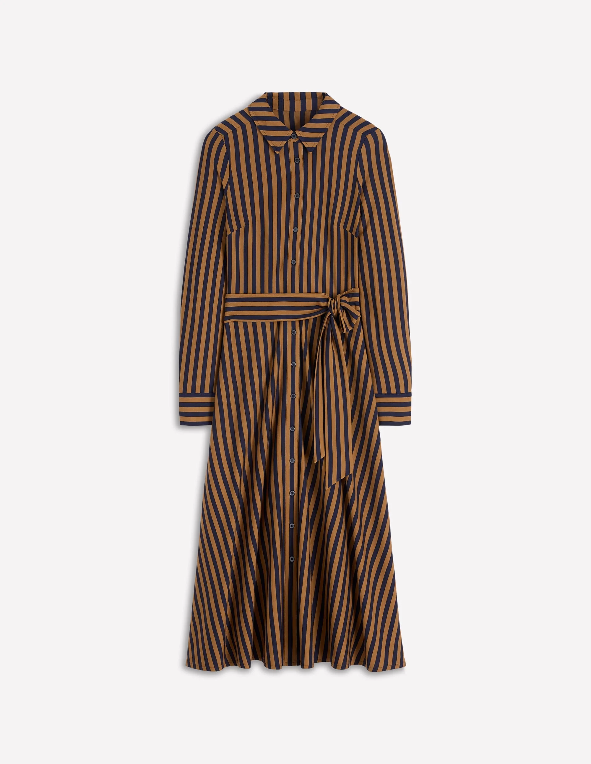 Marcia Jersey Shirt Dress-Gingerbread and Navy Stripe - 1