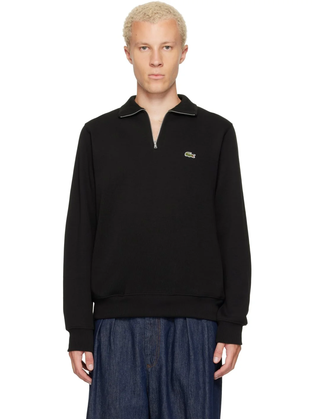 Black Zip-Up High-Neck Sweatshirt - 1