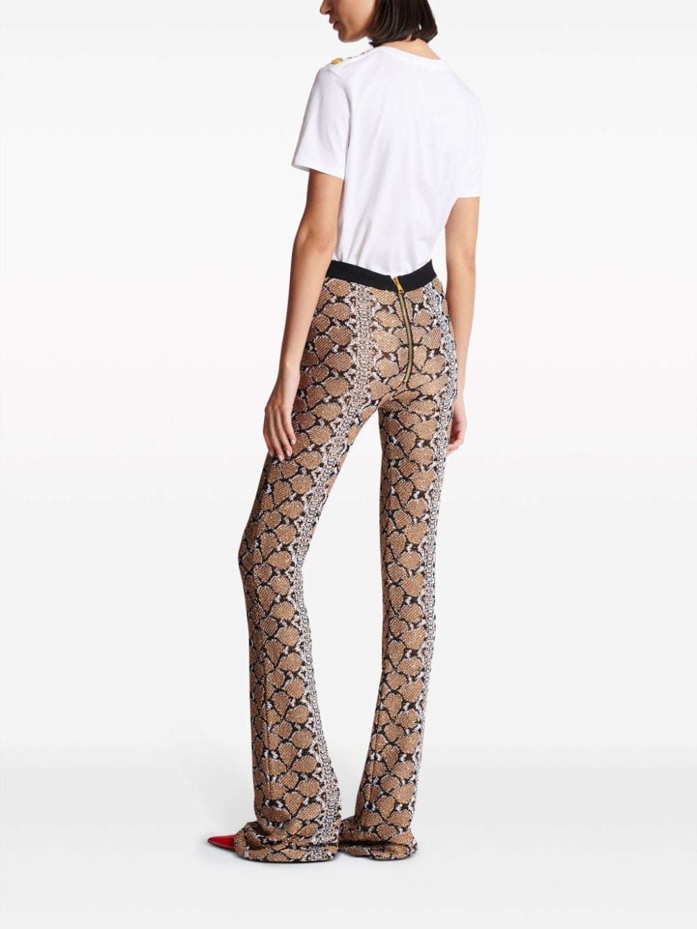 python-jacquard glittered bootcut trousers - 4