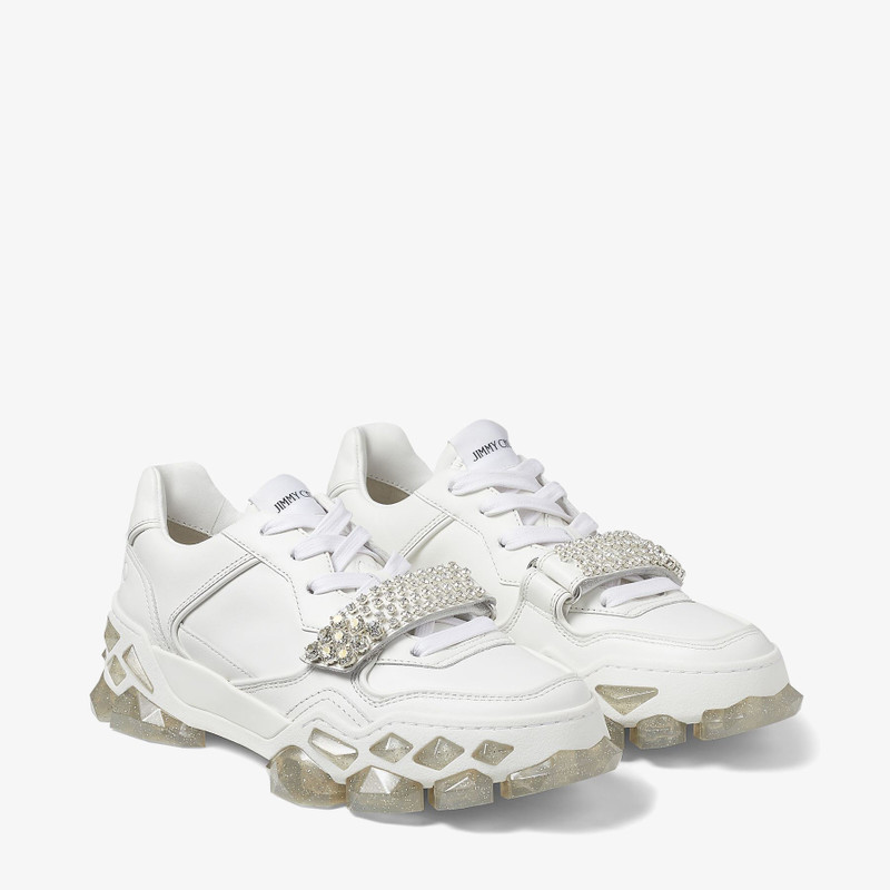 Diamond X Strap/F
White Calf Leather Low Top Trainers with Crystal Strap 3