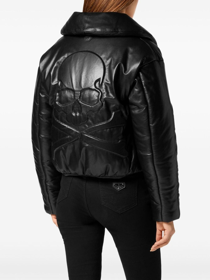 PHILIPP PLEIN Skull & Bones leather biker jacket outlook