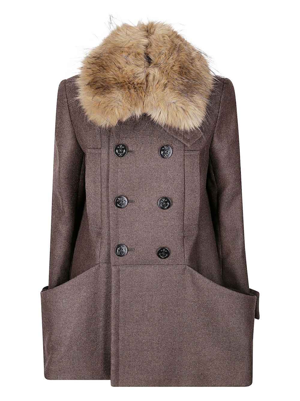 fur-collar double-breasted wool coat - 1