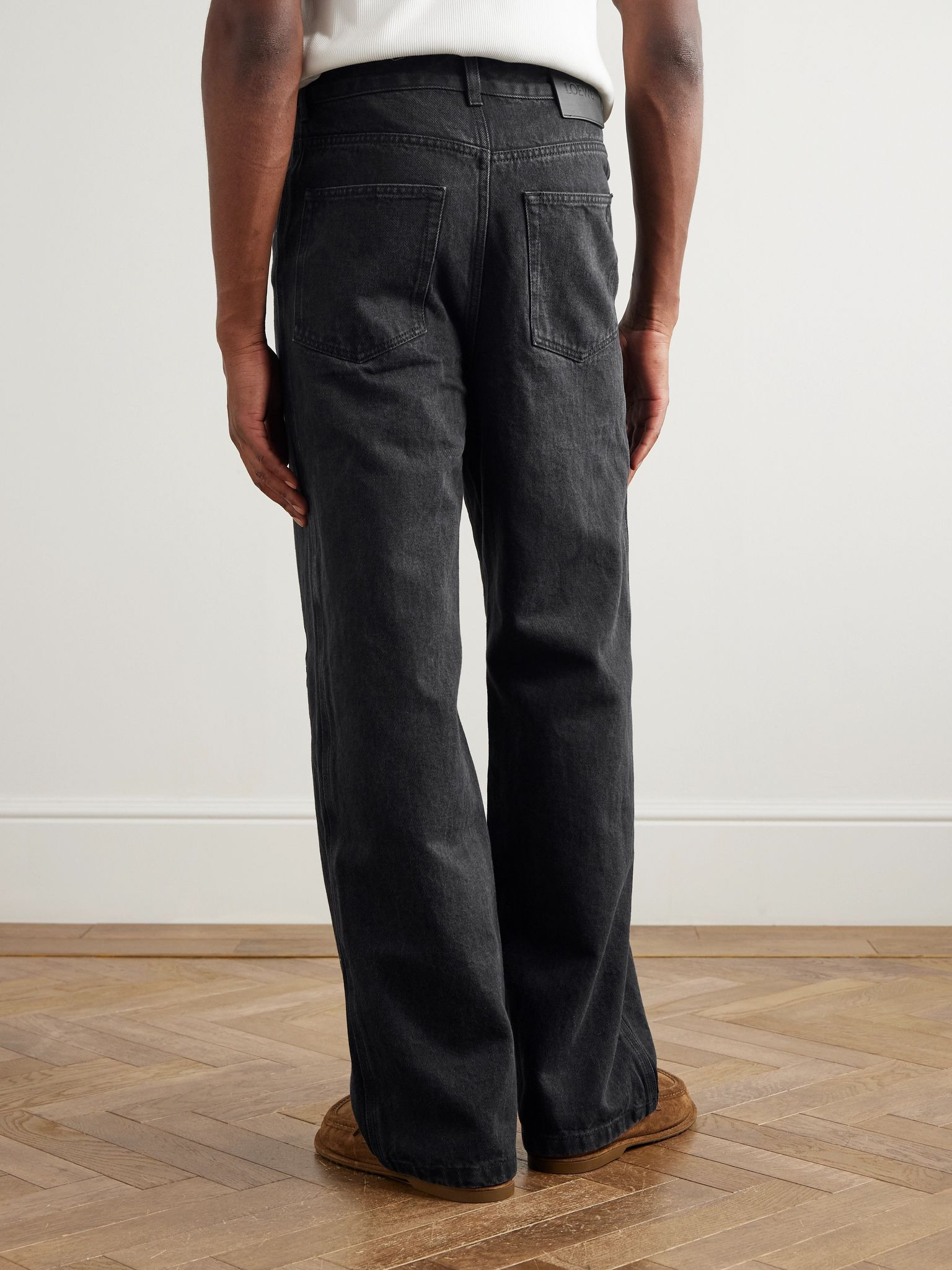 Wide-Leg Logo-Embroidered Jeans Black - 4